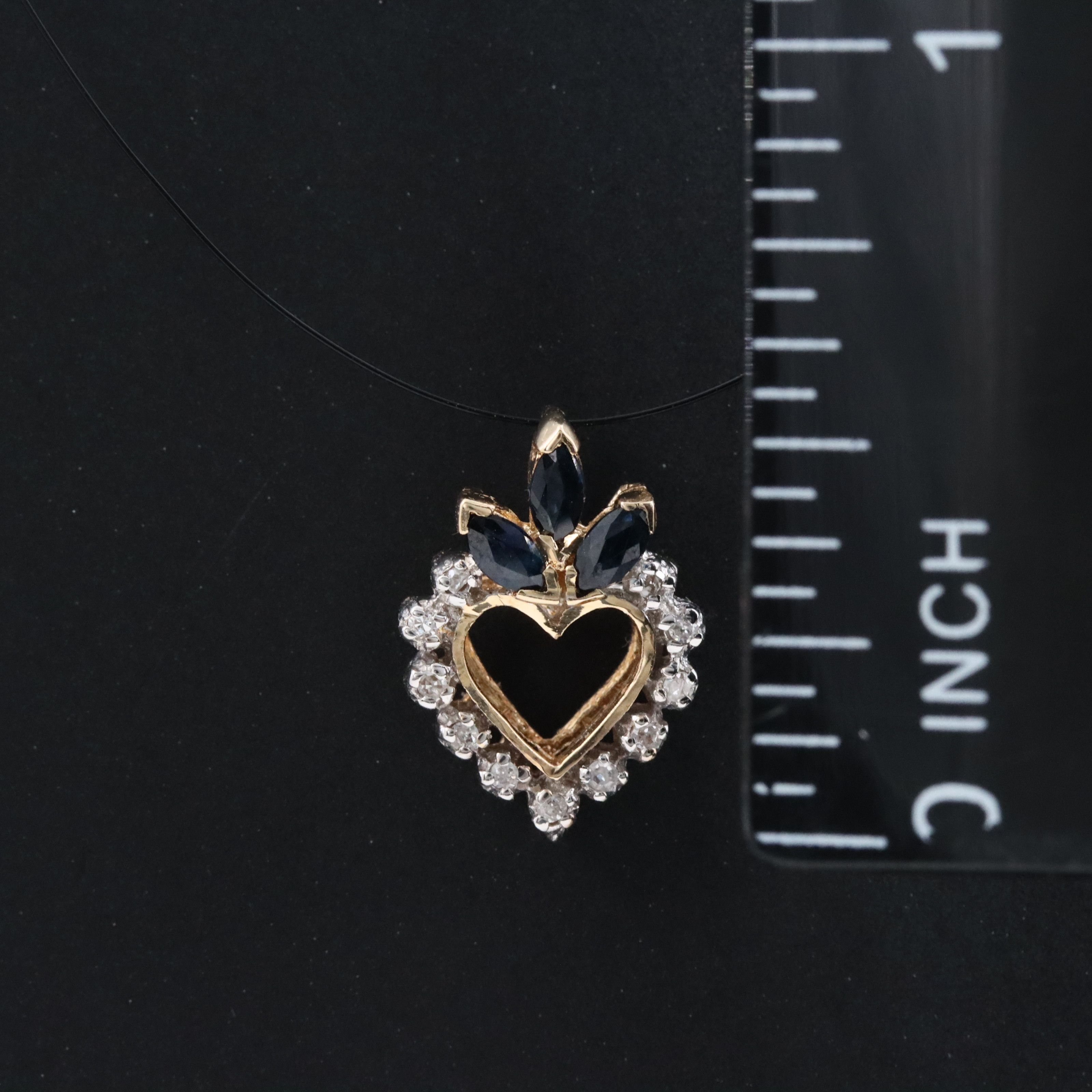 14K Sapphire and Diamond Heart Pendant