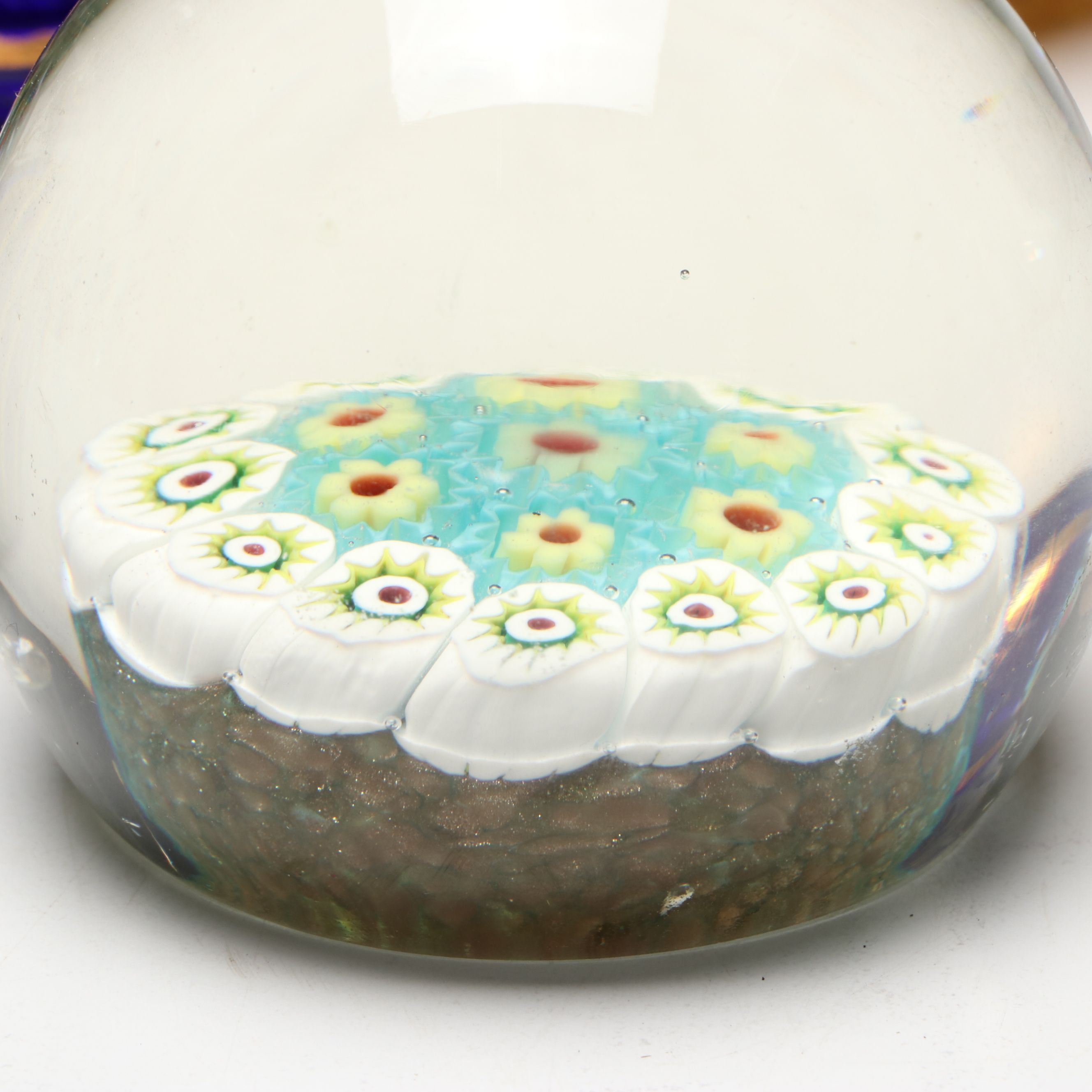 Bohemian Art Glass Vase and Basket with Fenton Cobalt Egg and Paperweights