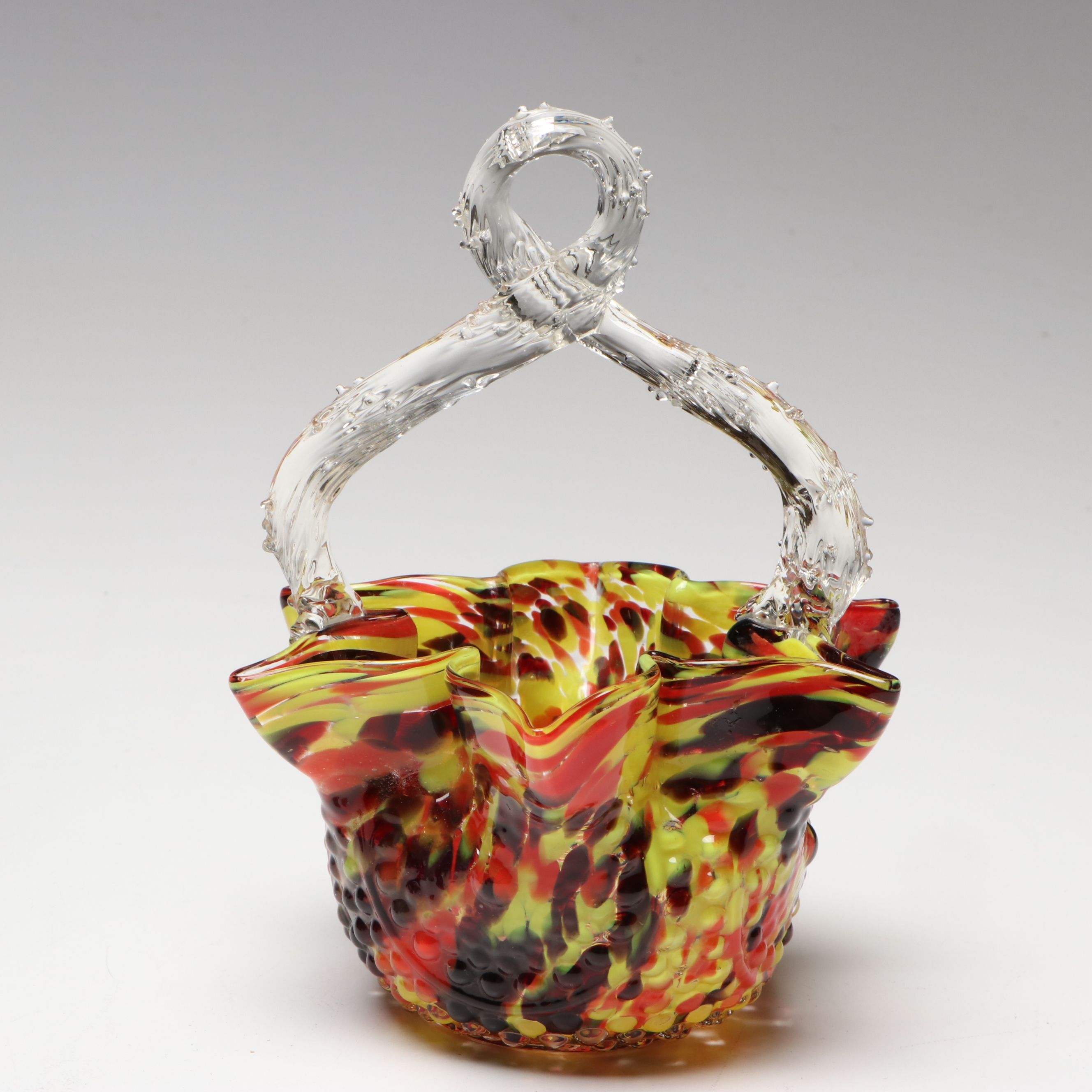 Bohemian Art Glass Vase and Basket with Fenton Cobalt Egg and Paperweights