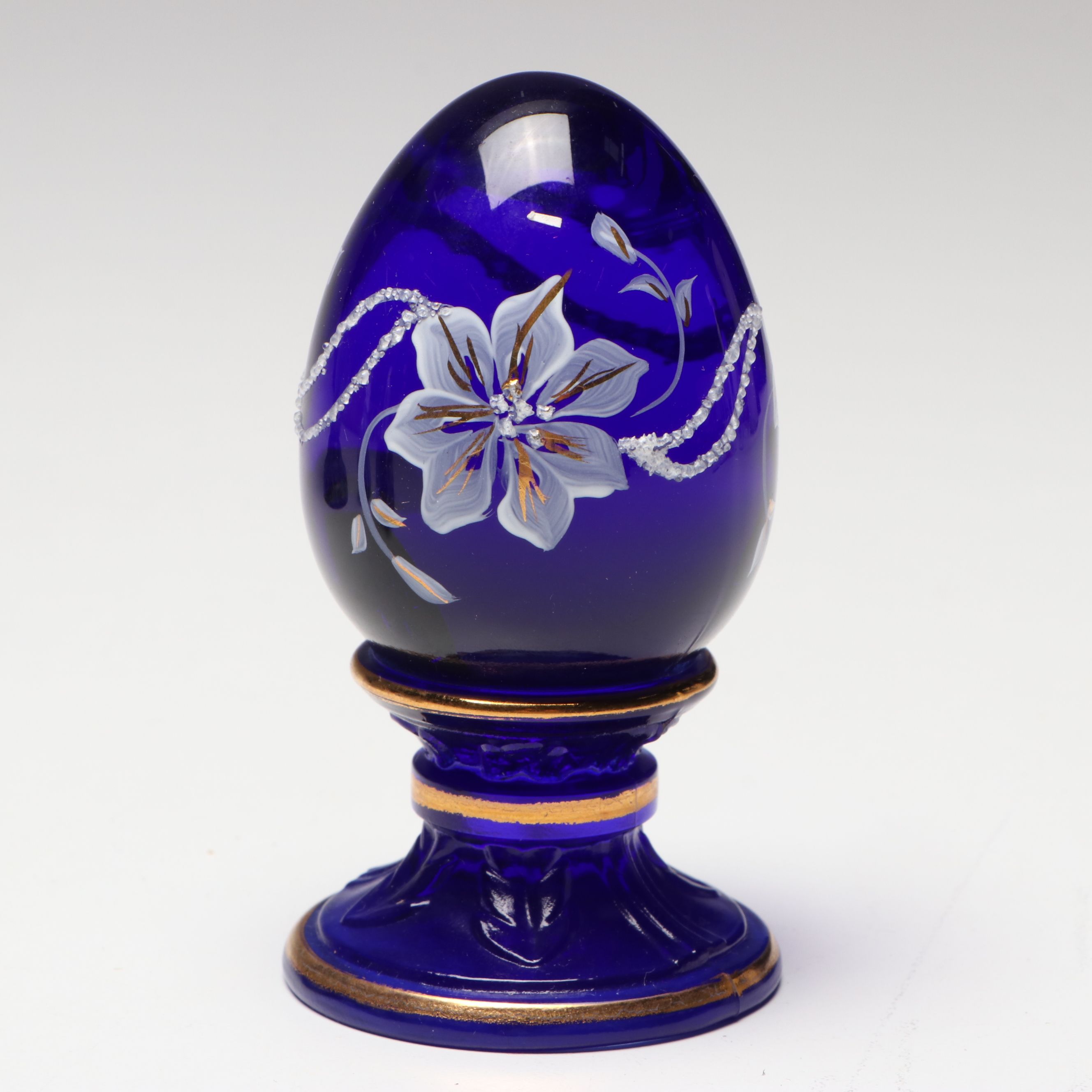 Bohemian Art Glass Vase and Basket with Fenton Cobalt Egg and Paperweights