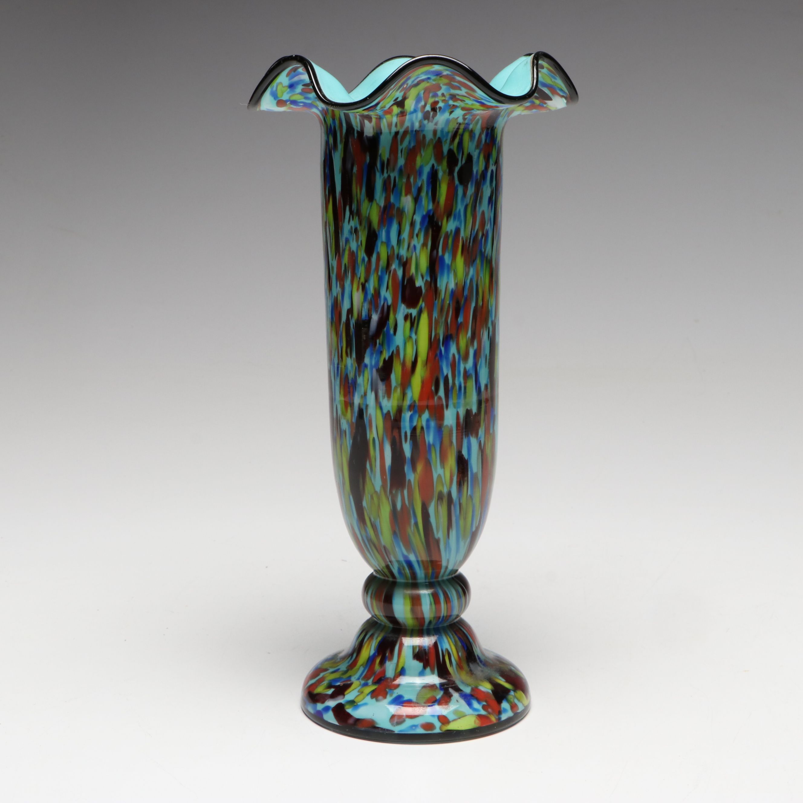 Bohemian Art Glass Vase and Basket with Fenton Cobalt Egg and Paperweights