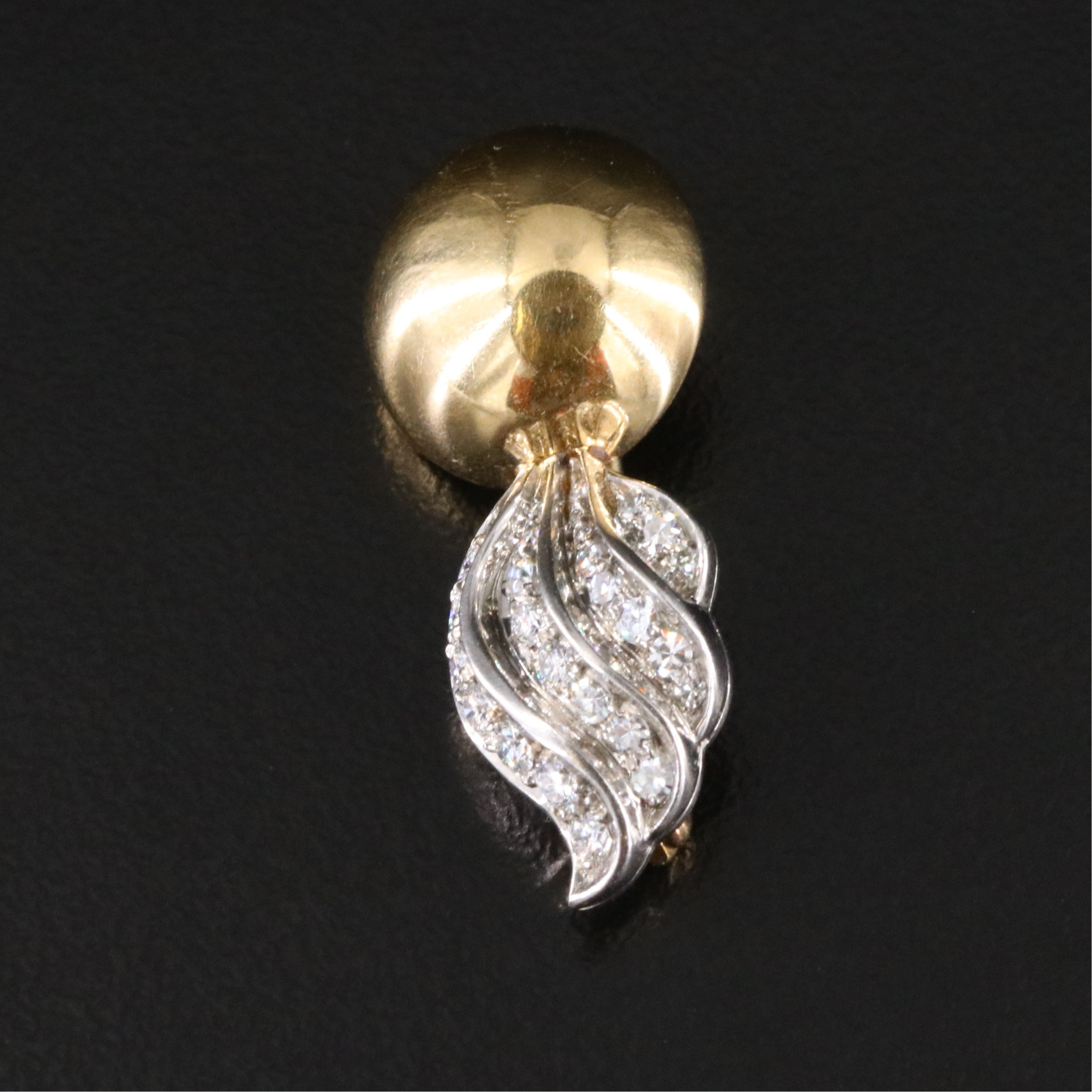 14K and Palladium 0.40 CTW Diamond Flaming Ball Brooch