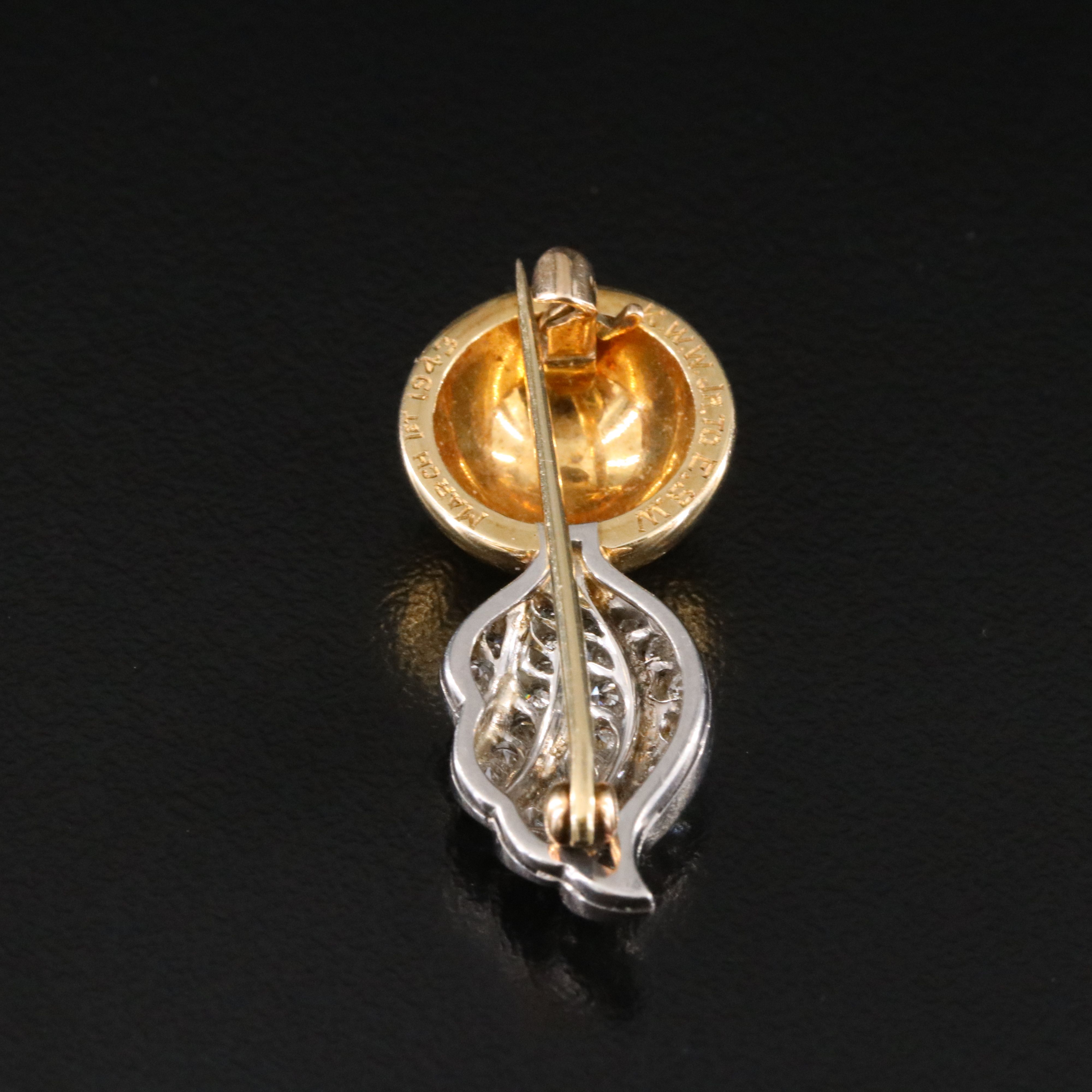 14K and Palladium 0.40 CTW Diamond Flaming Ball Brooch