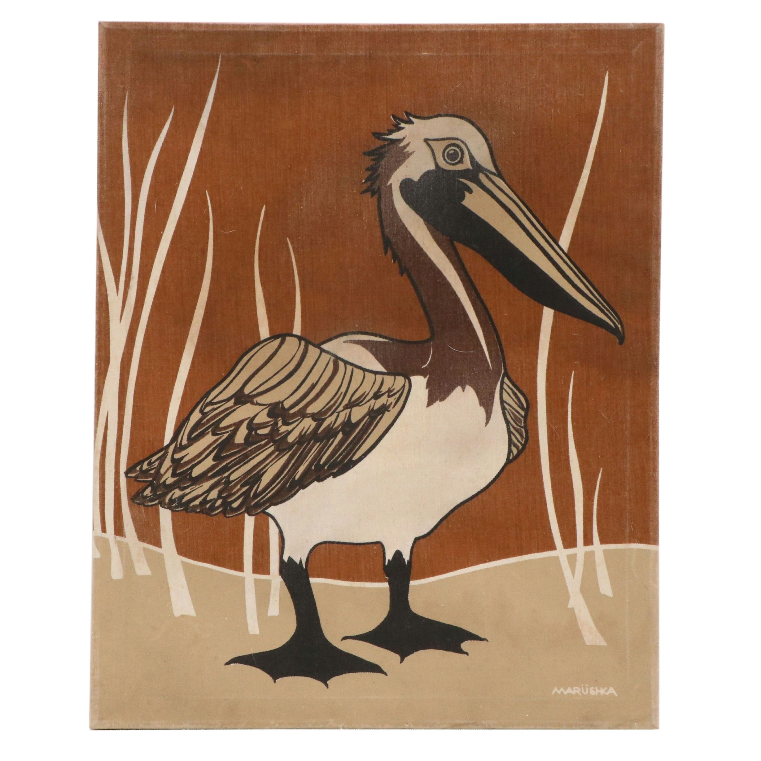 Marüshka Silkscreen Textile of Pelican, 1970s
