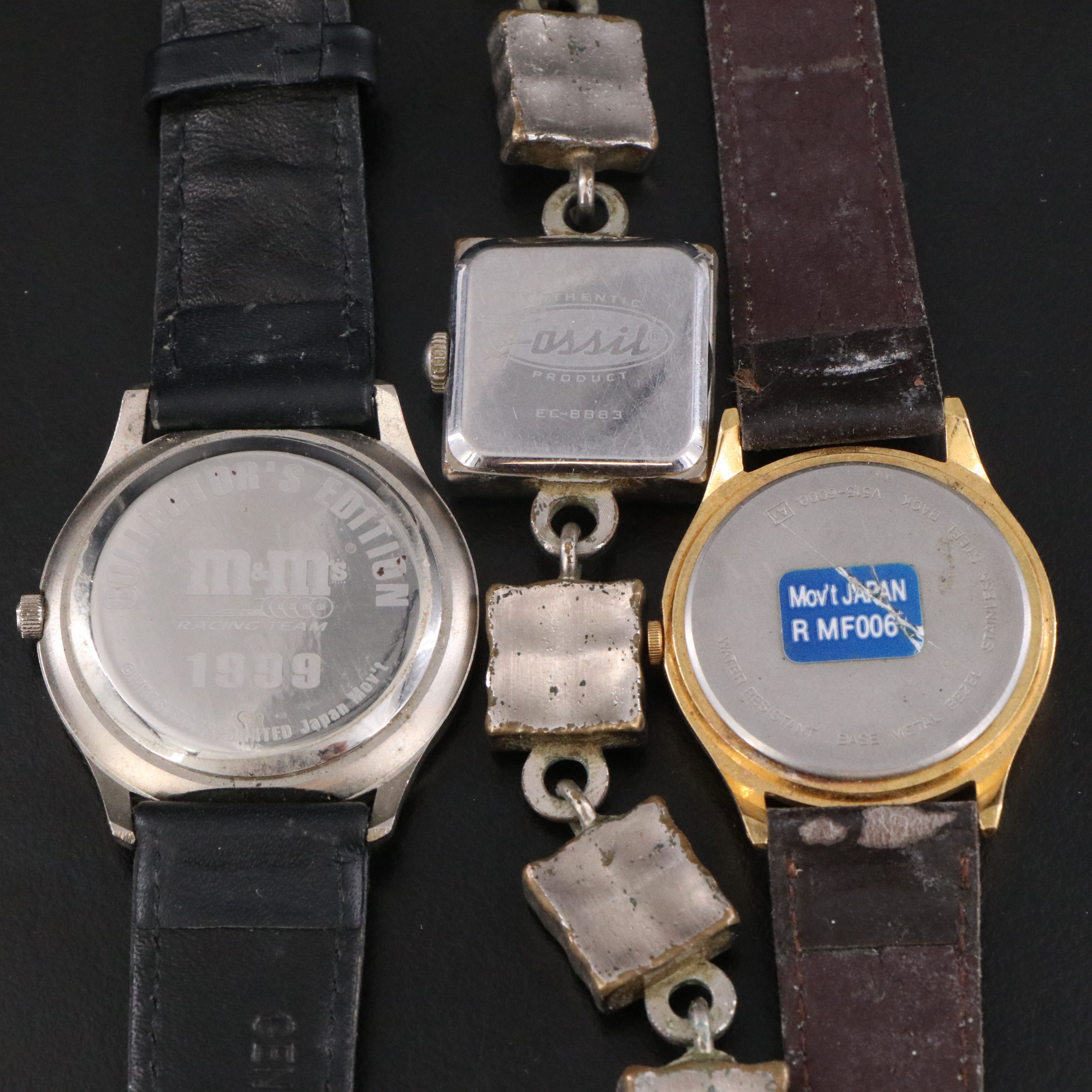 Collection of Fossil and Novelty Mickey Mouse and M & M Watches