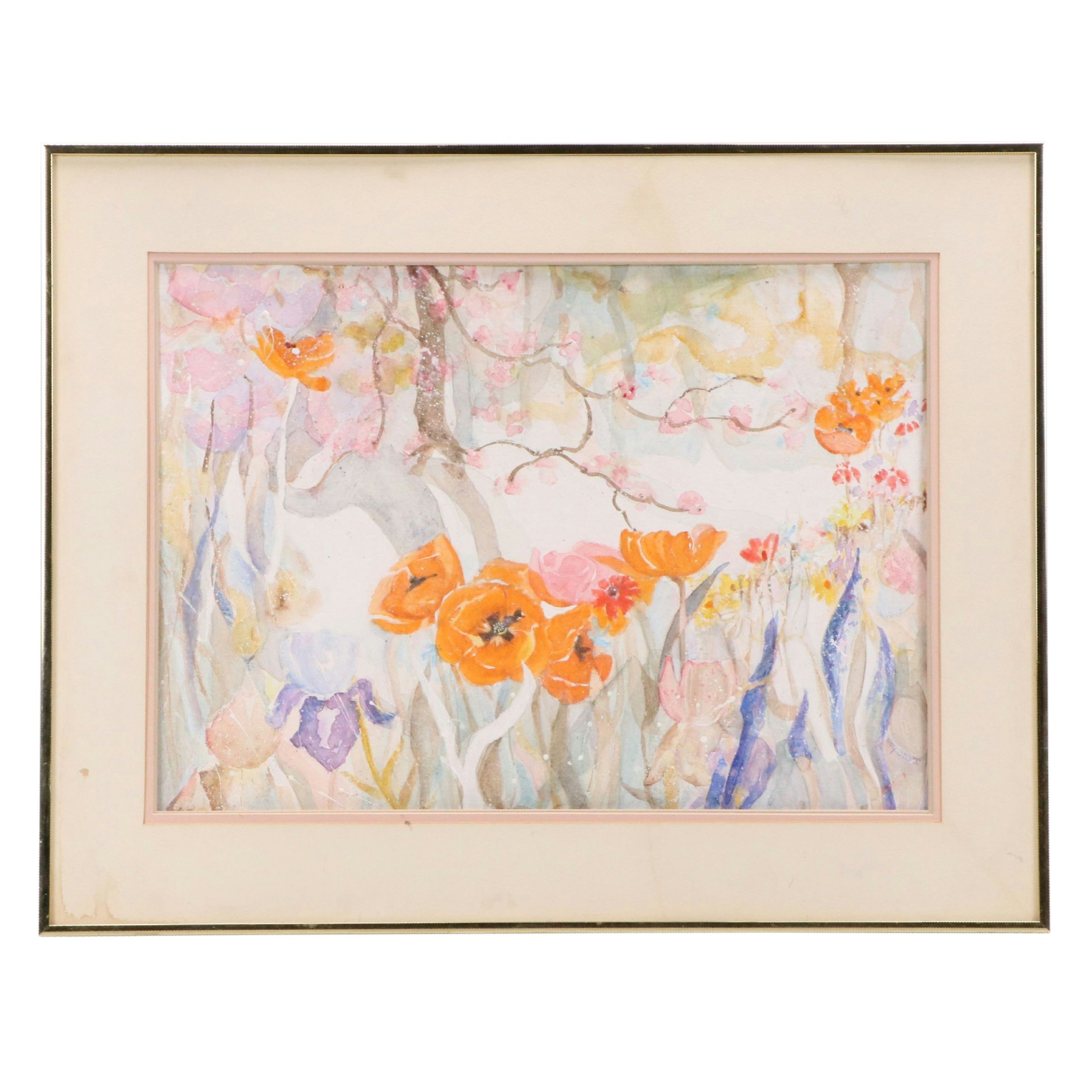 Joy Shott Watercolor Painting "Landscape with Iris & Poppies"