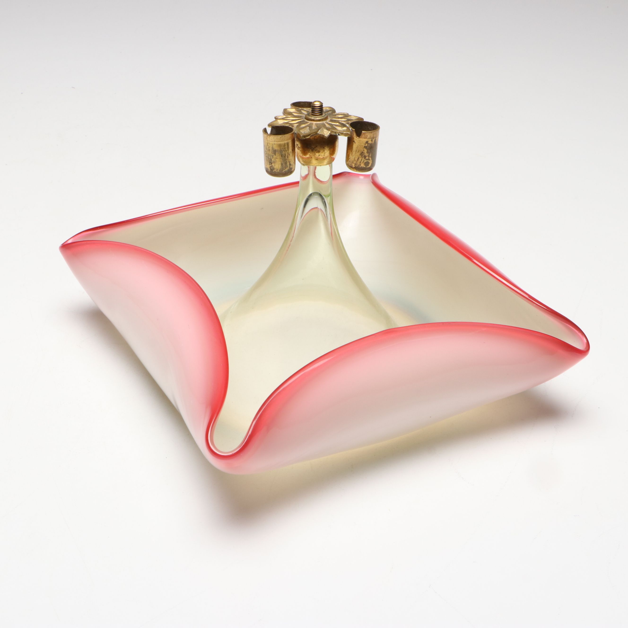 Art Nouveau Style Ruffled Cranberry and Uranium Glass Epergne and Vase