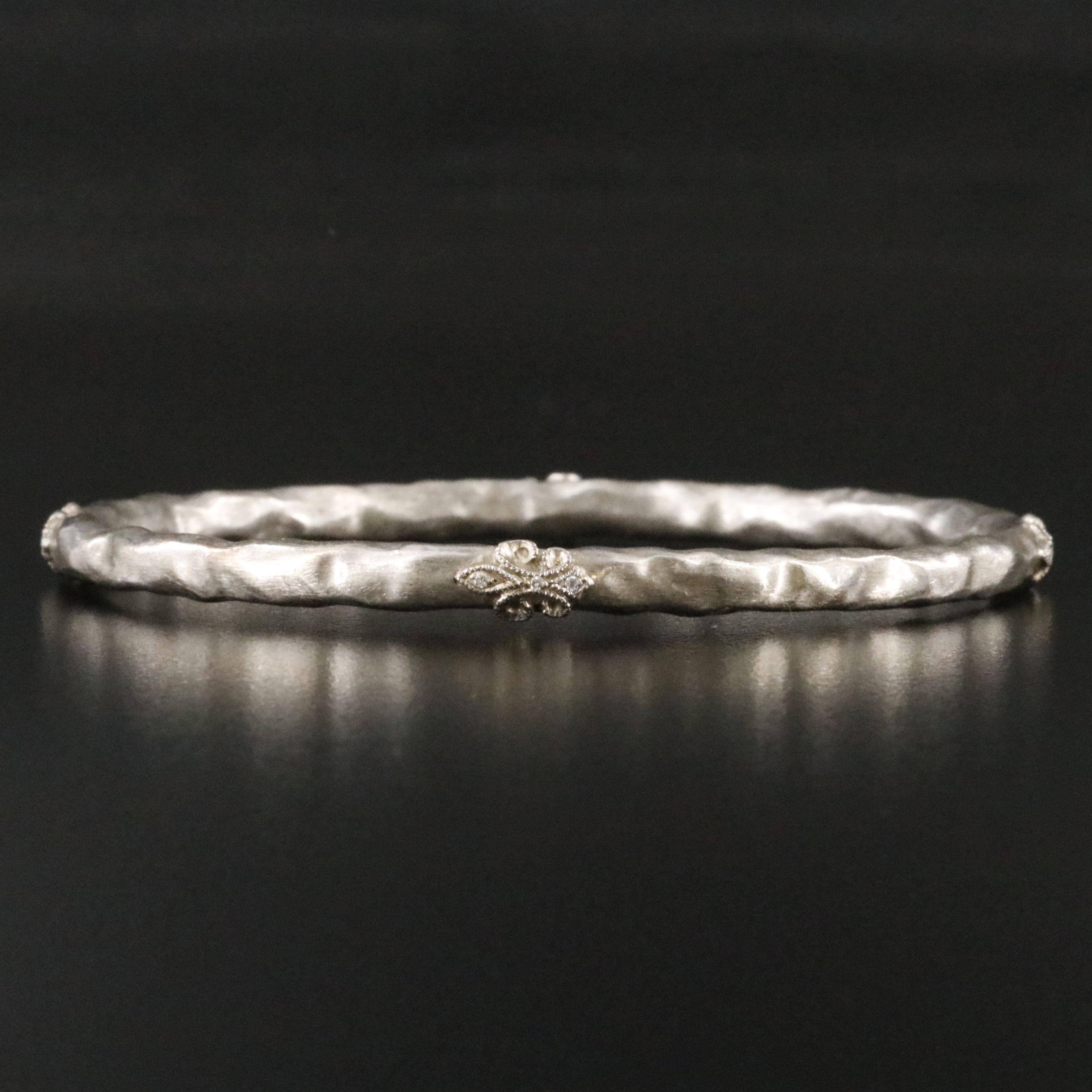 Rhonda Faber Green Sterling Diamond Hammered Fleur-de-Lis Bangle Bracelet