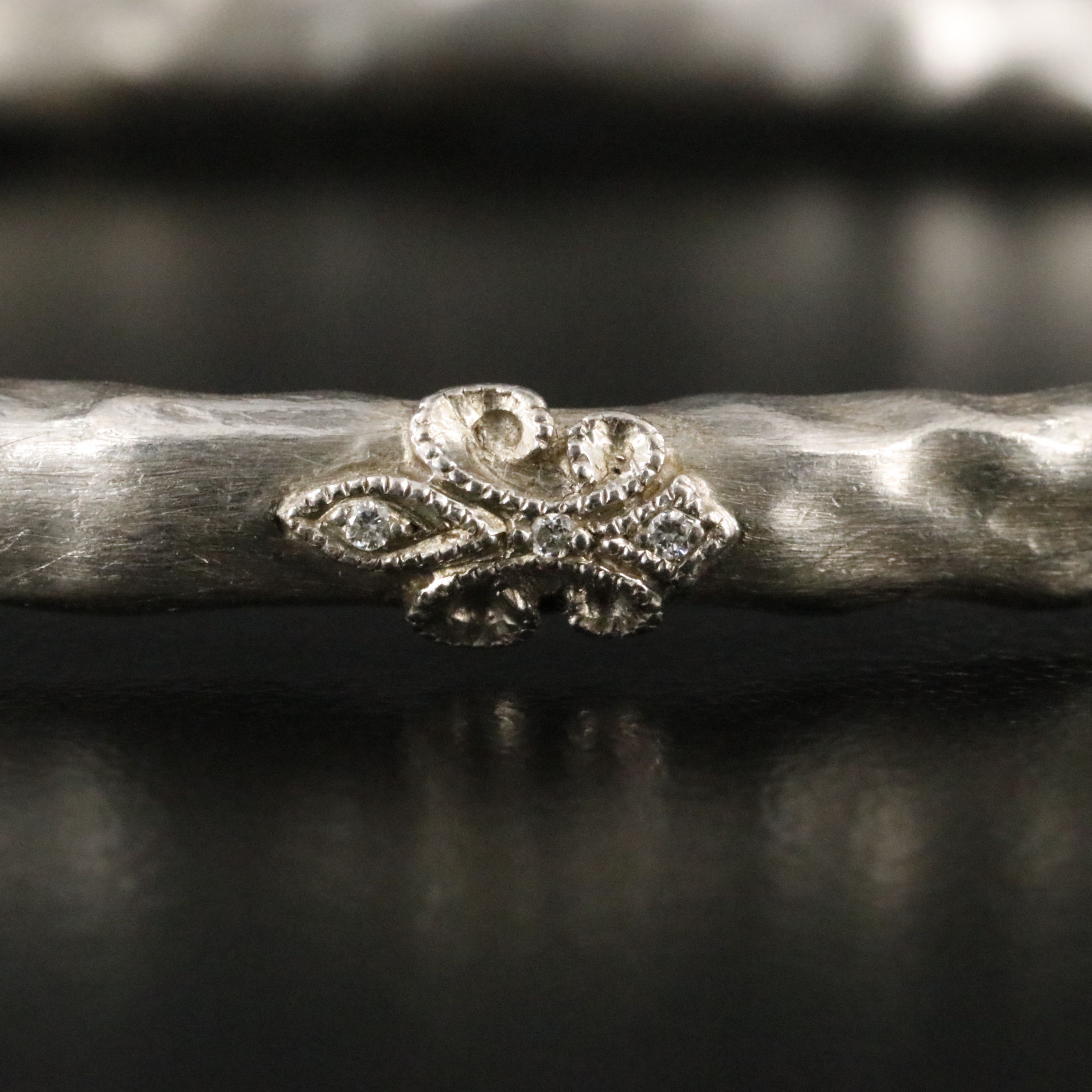 Rhonda Faber Green Sterling Diamond Hammered Fleur-de-Lis Bangle Bracelet