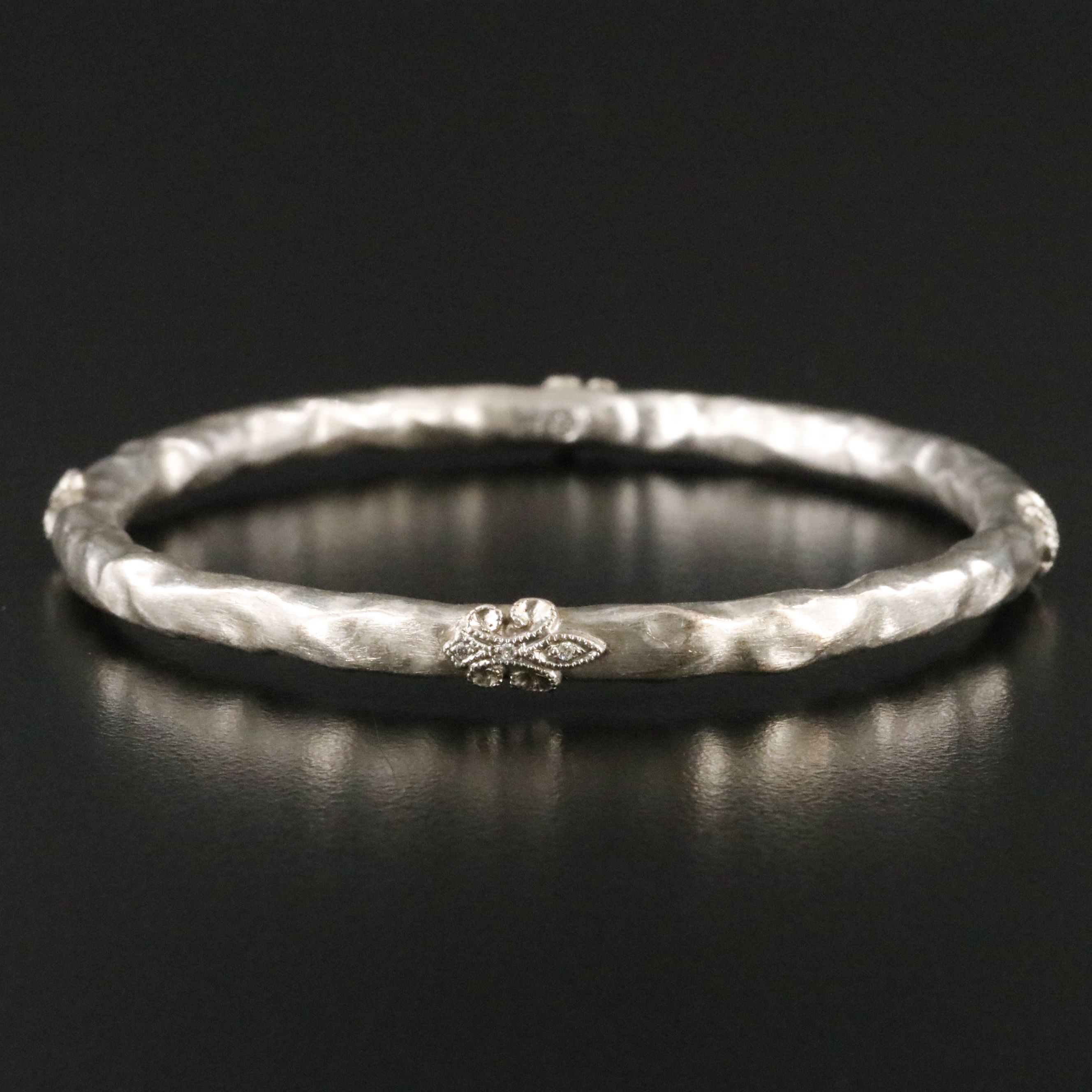 Rhonda Faber Green Sterling Diamond Hammered Fleur-de-Lis Bangle Bracelet