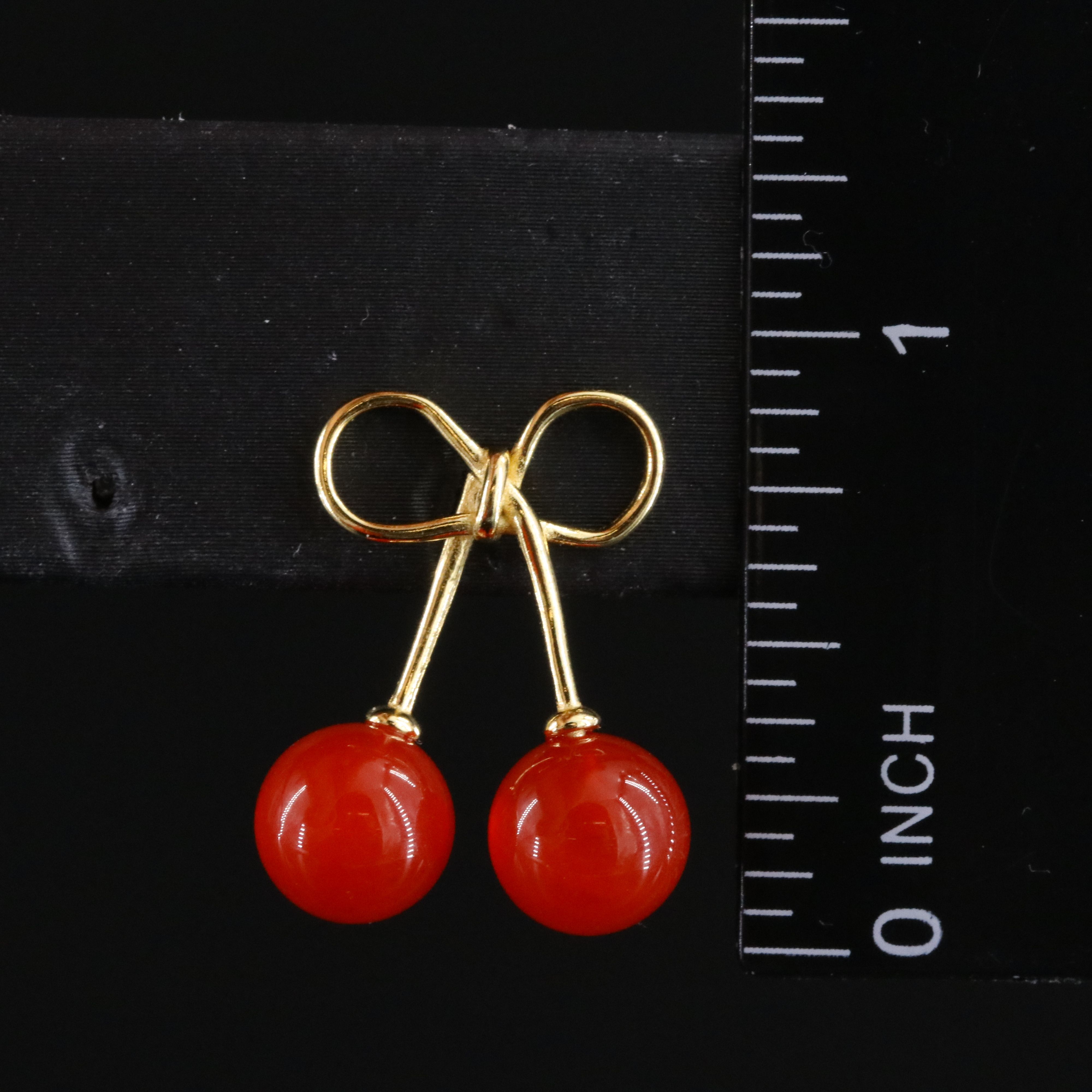 Sterling Cherry Earrings Including Carnelian and Enamel