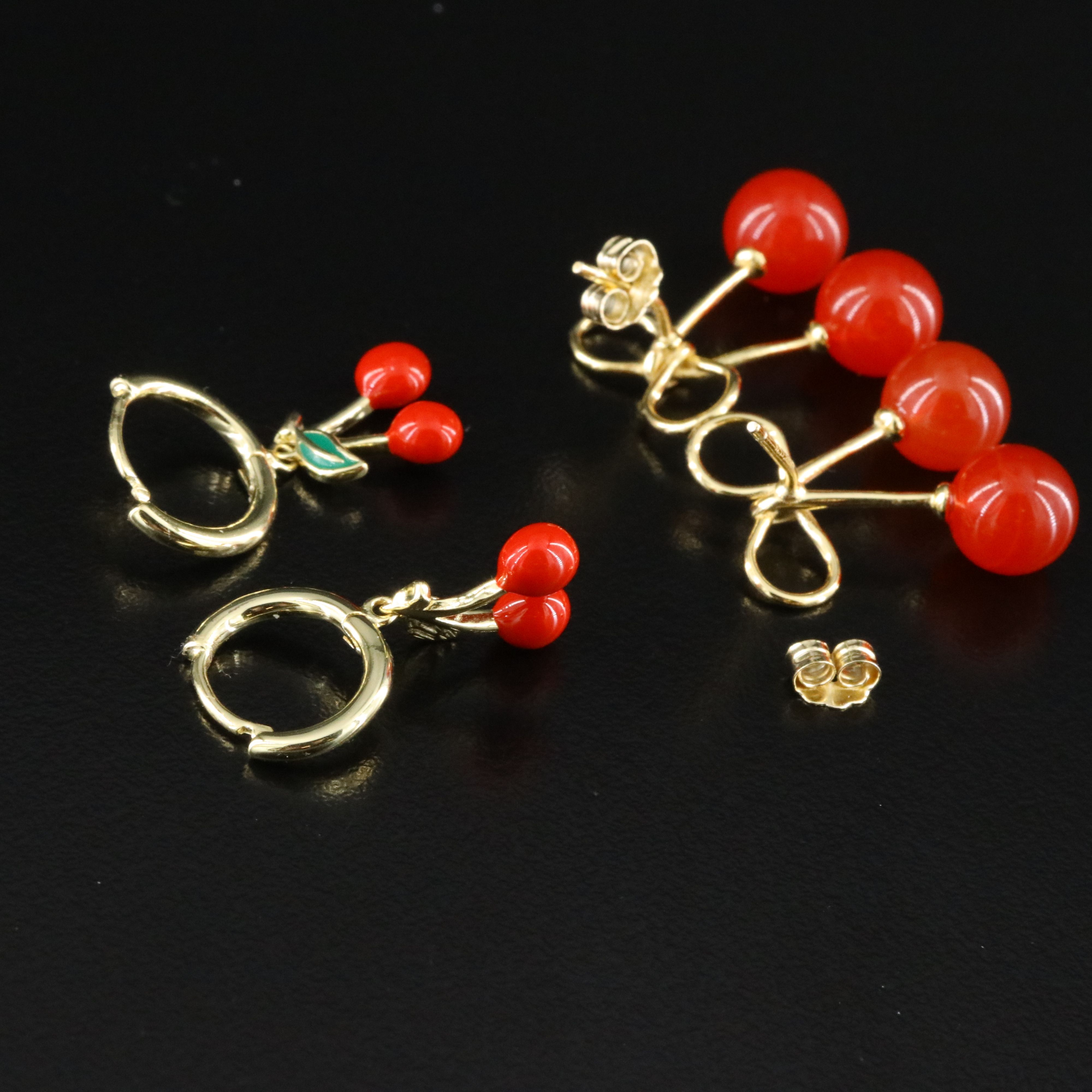 Sterling Cherry Earrings Including Carnelian and Enamel