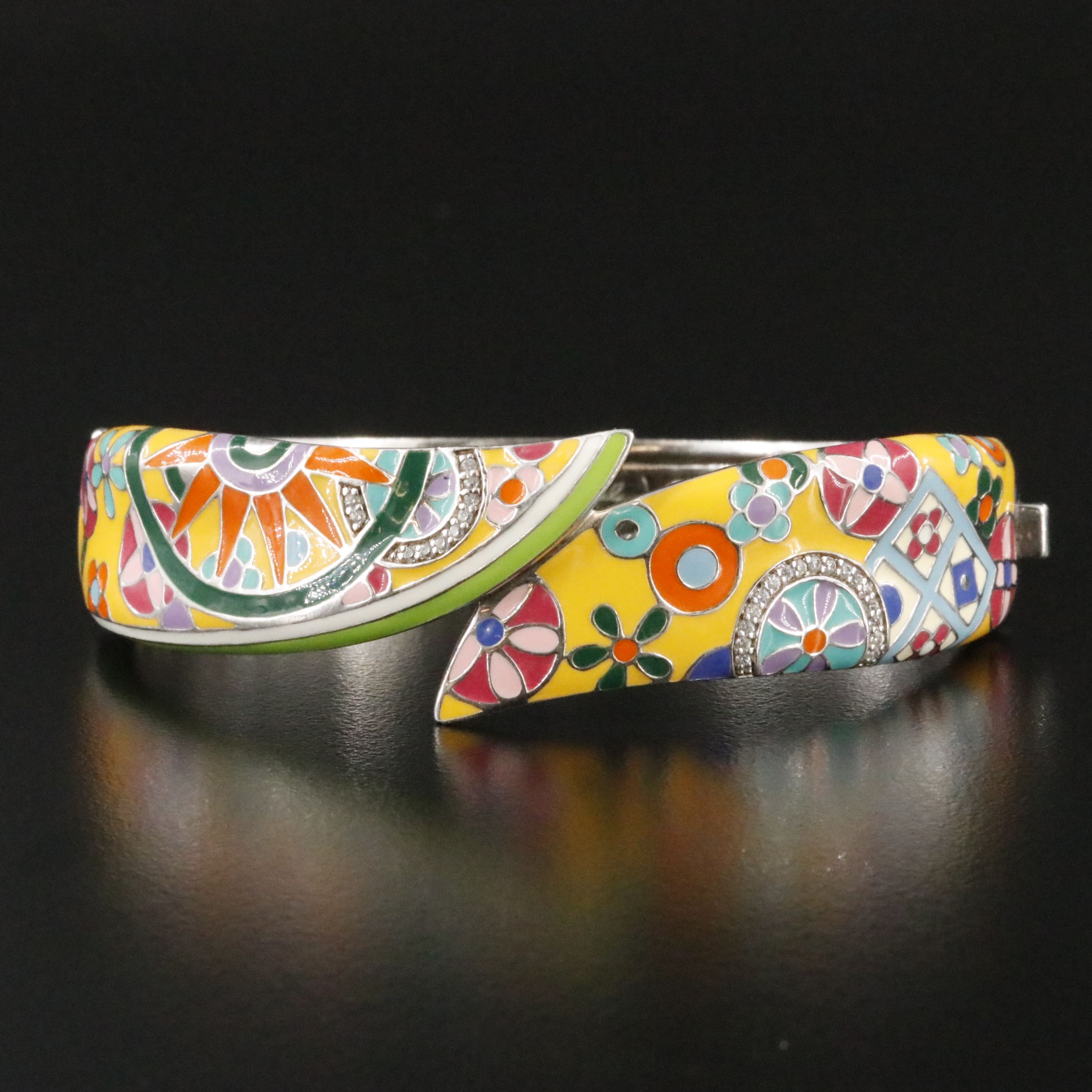 Belle Étoile Sterling Hinged Bracelet with Enamel and CZ