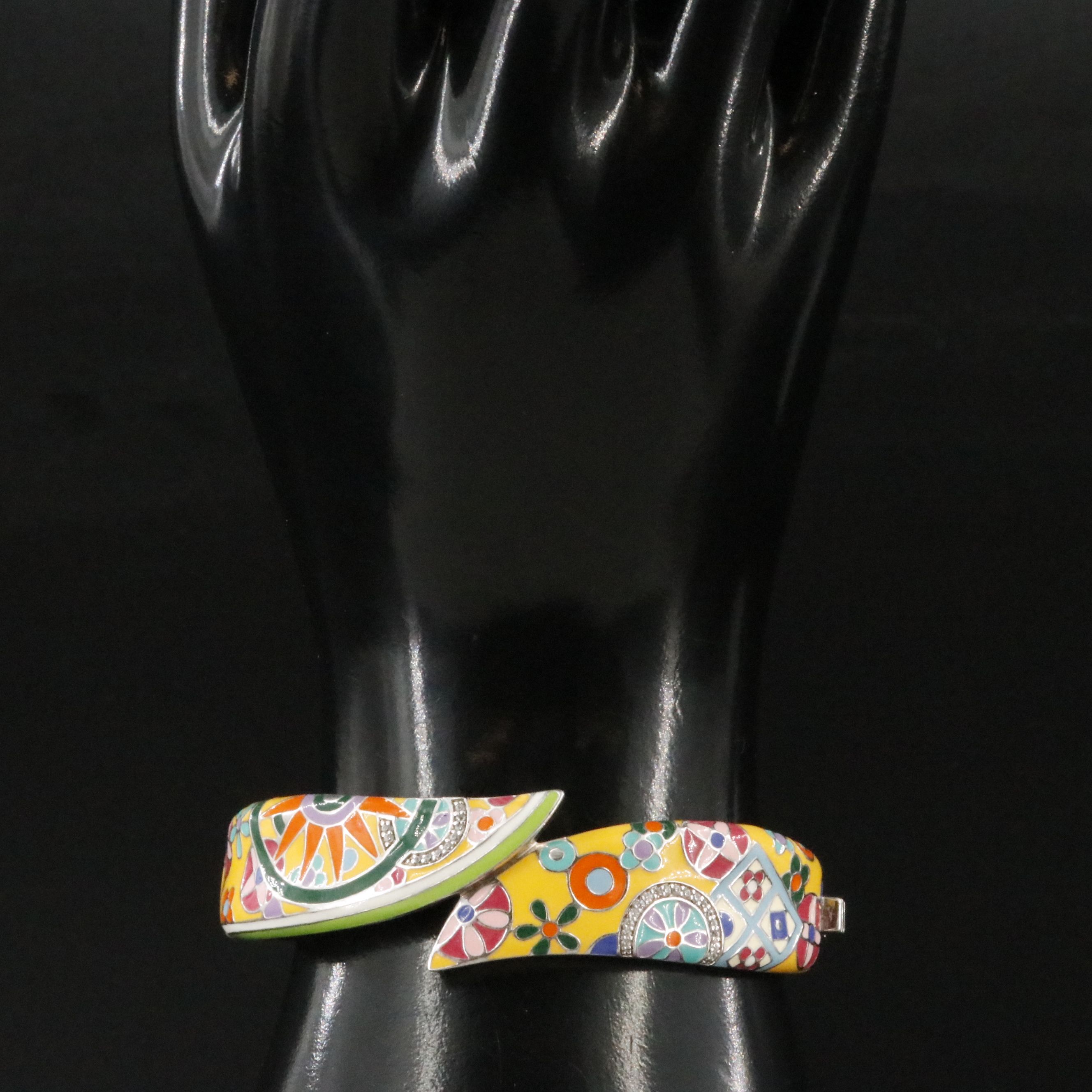 Belle Étoile Sterling Hinged Bracelet with Enamel and CZ