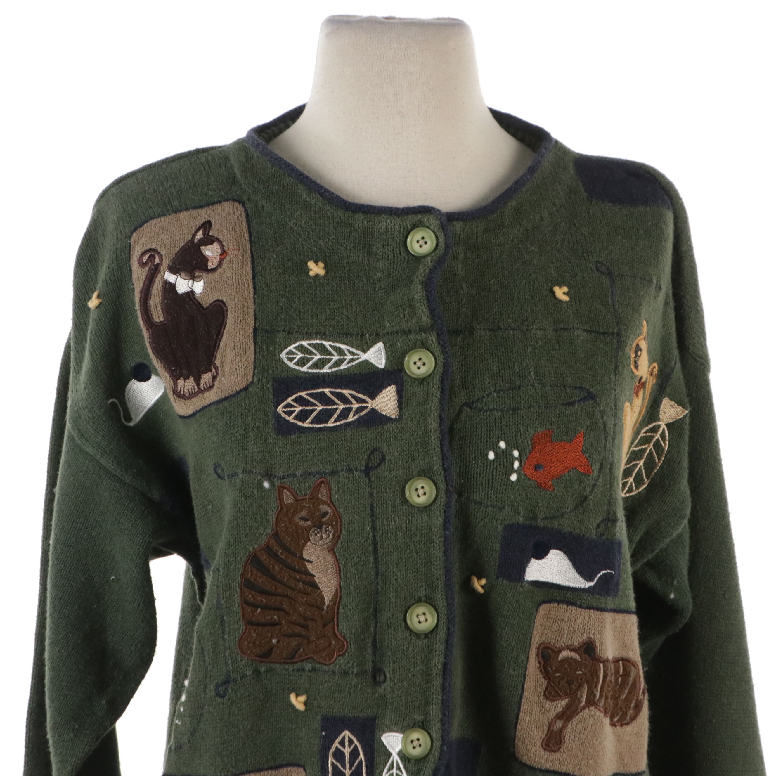 Christopher & Banks Hand Embroidered Cat Cardigan and Button-Front Vest