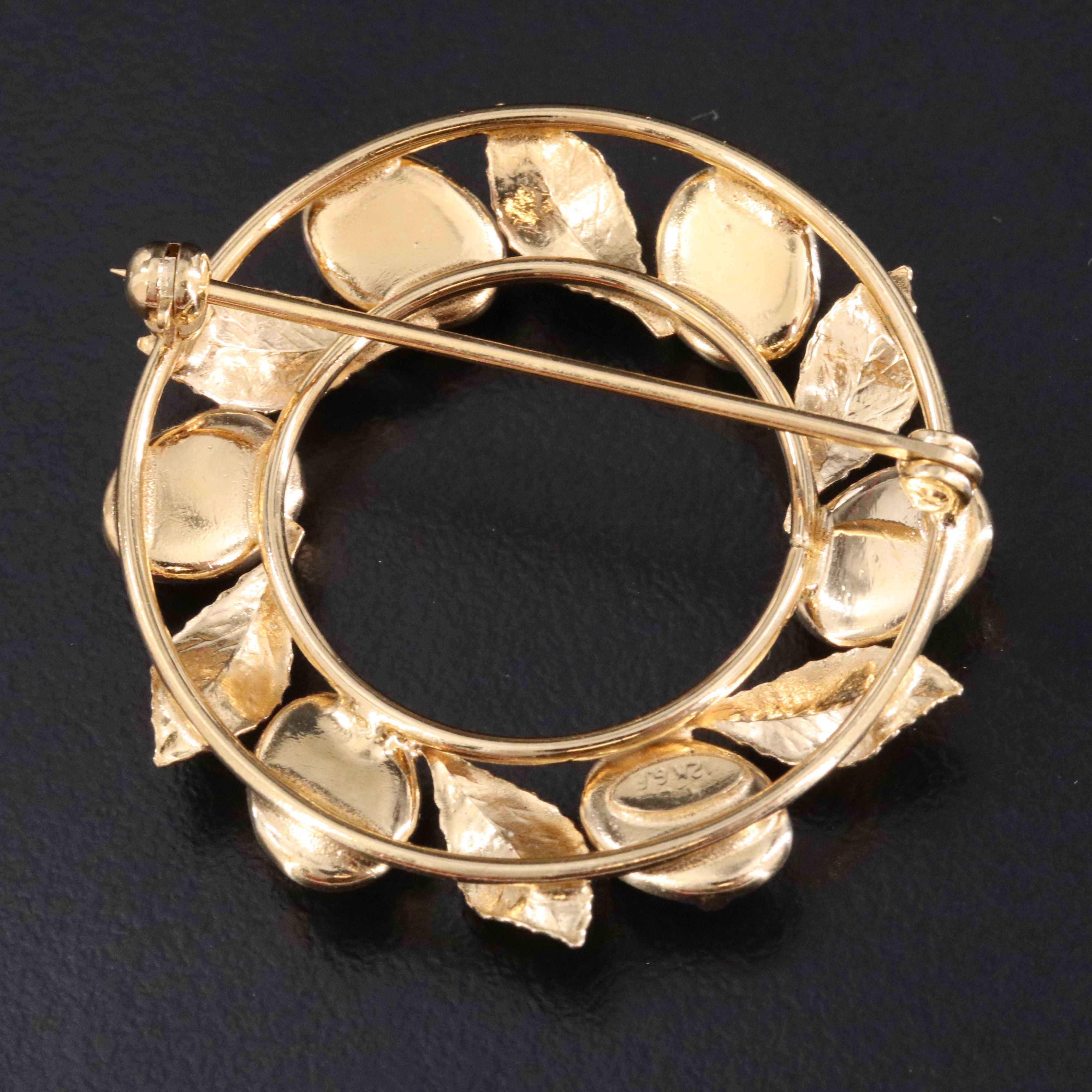 Gold-Filled Scarab Circle Brooch Including Carnelian, Chalcedony and Tiger's Eye