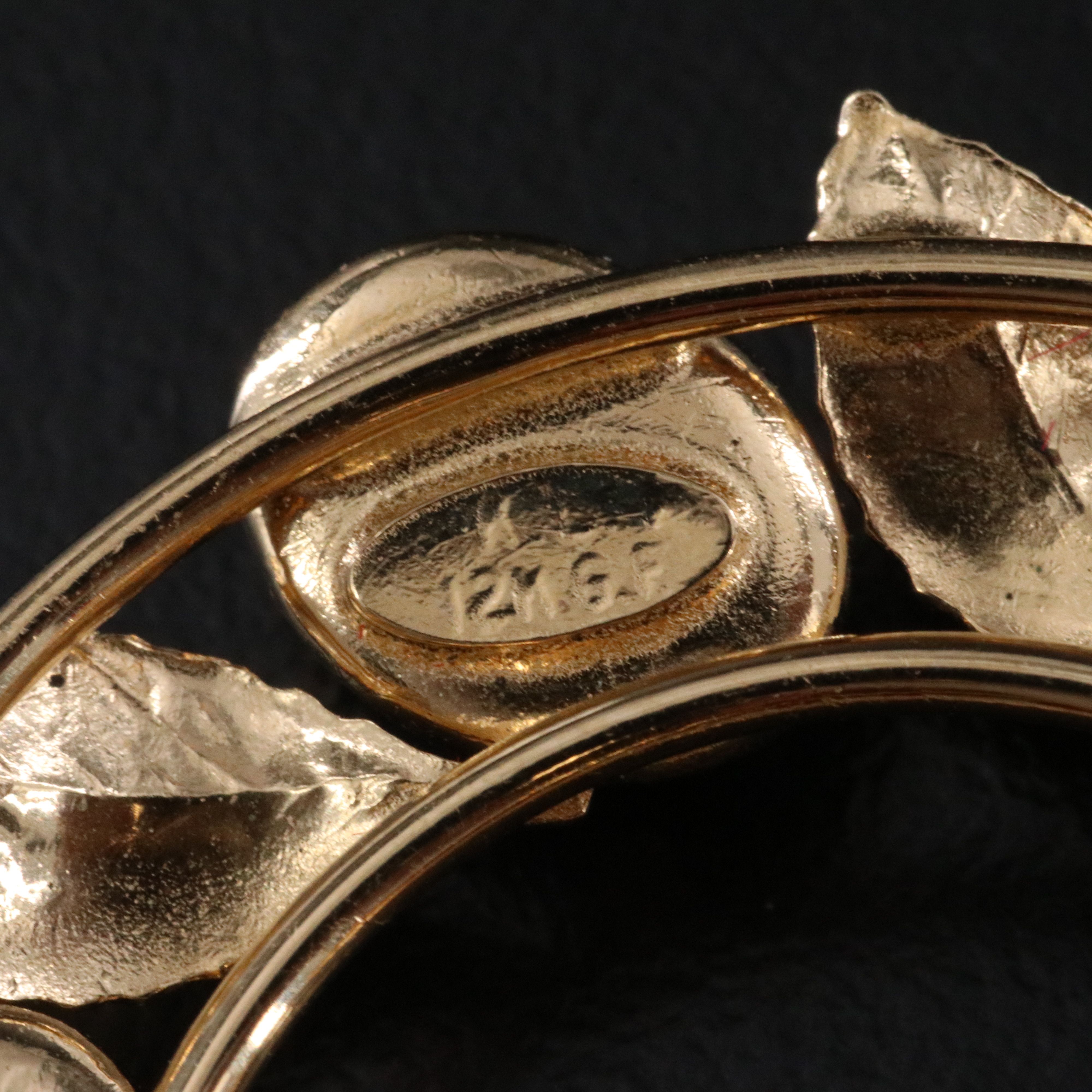 Gold-Filled Scarab Circle Brooch Including Carnelian, Chalcedony and Tiger's Eye