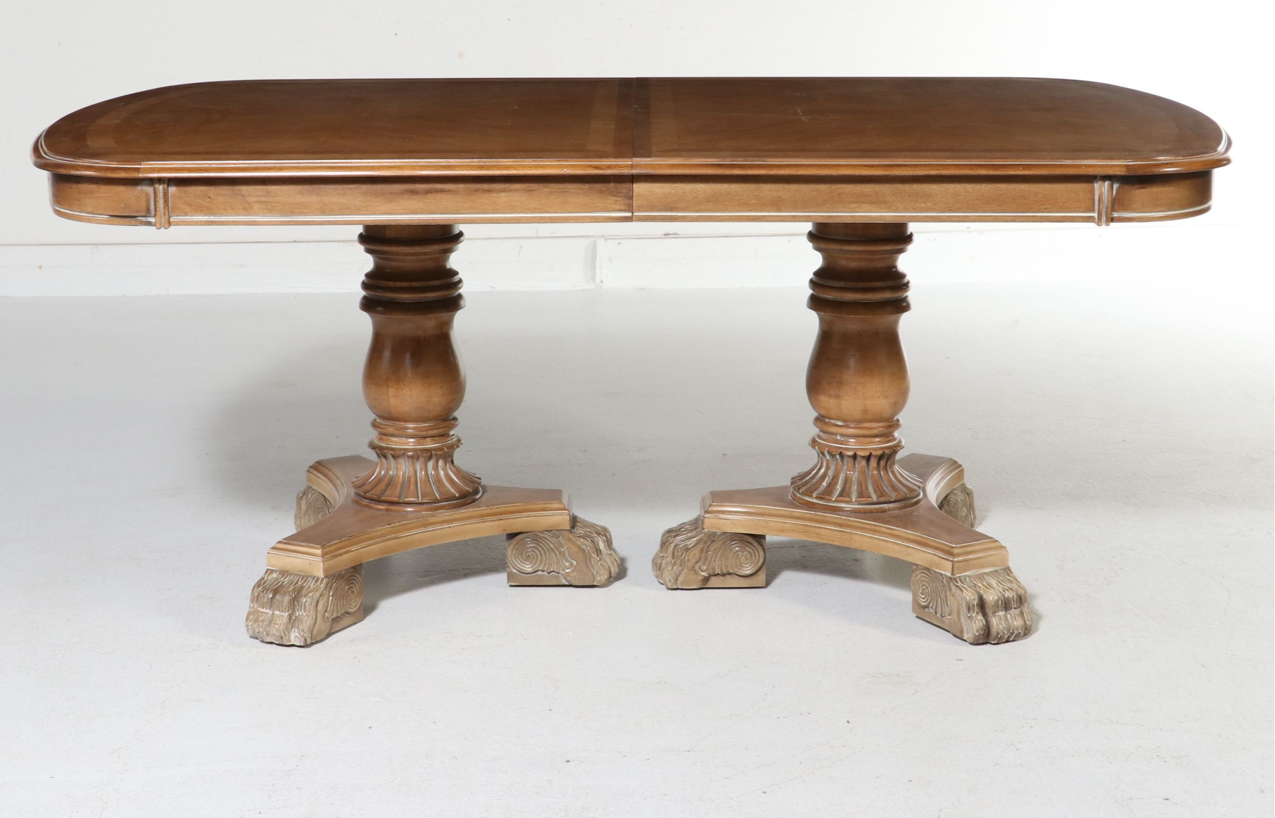 Regency Style Marquetry Pedestal Dining Table, Late 20th Century