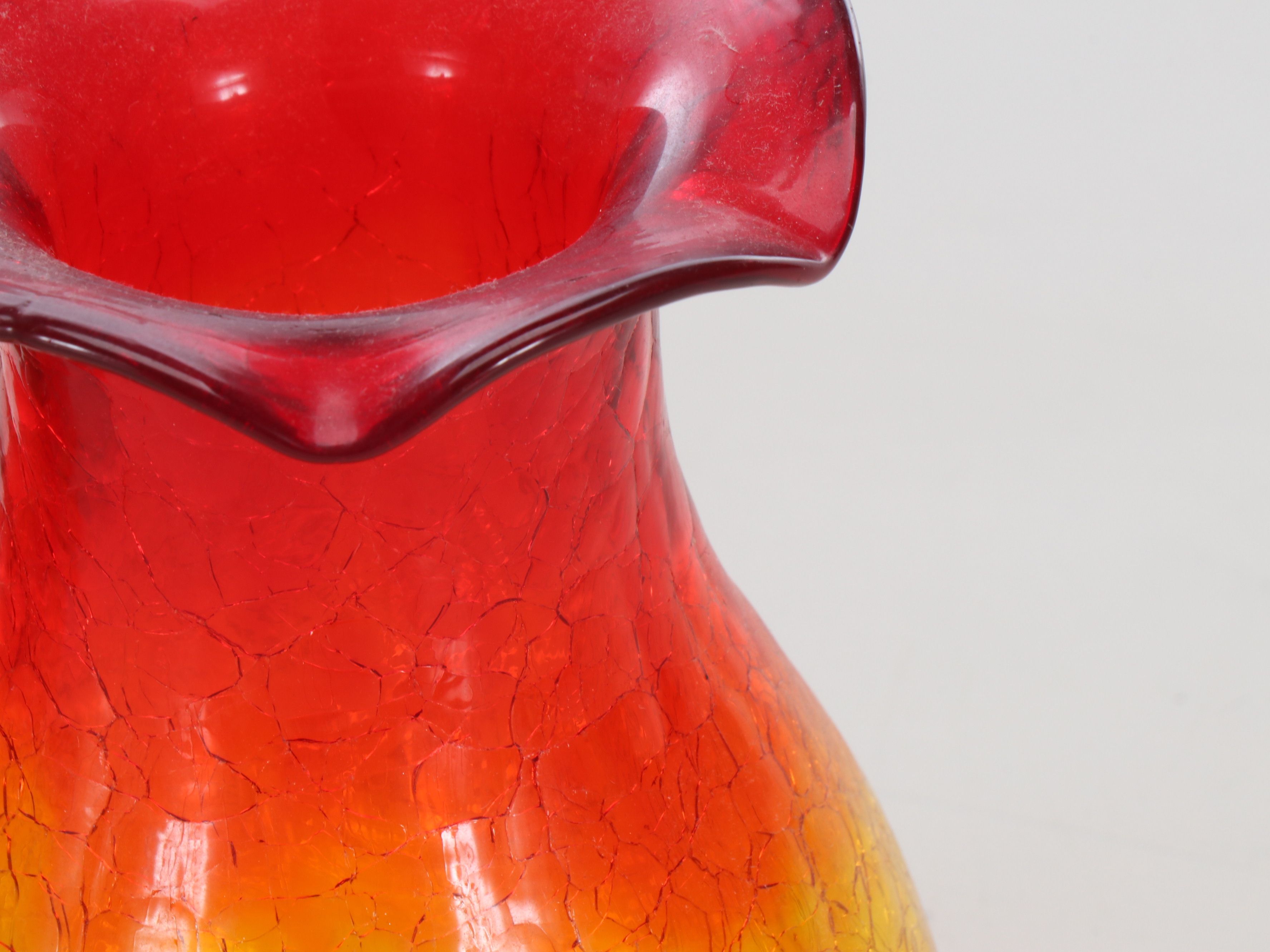 L.G. Wright "Amberina" Honey Dish with Other Cruet and Crackle Glass Chimneys