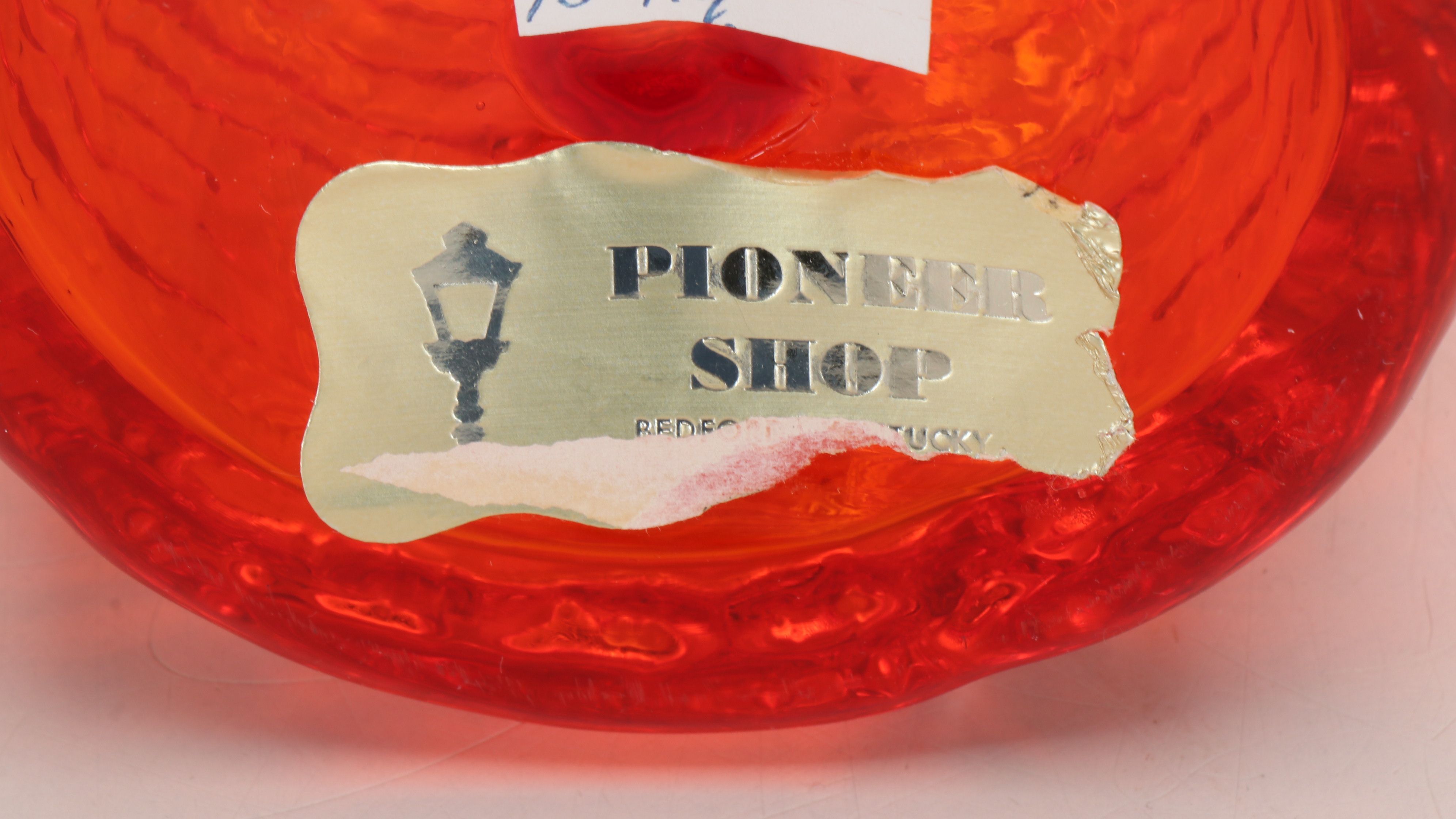 L.G. Wright "Amberina" Honey Dish with Other Cruet and Crackle Glass Chimneys