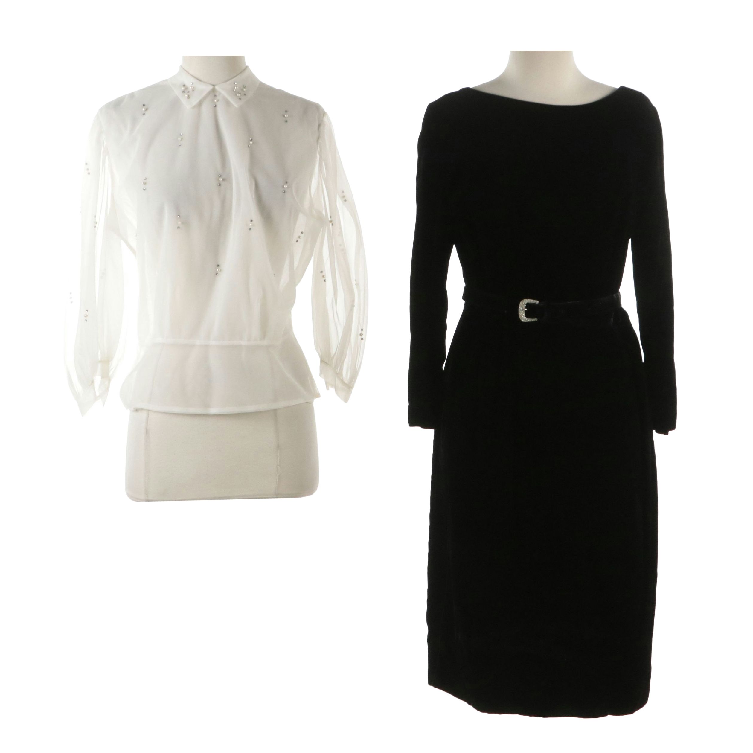 Perry Pearlized Bead and Rhinestone Embellished Blouse and Jeunesse Velvet Dress