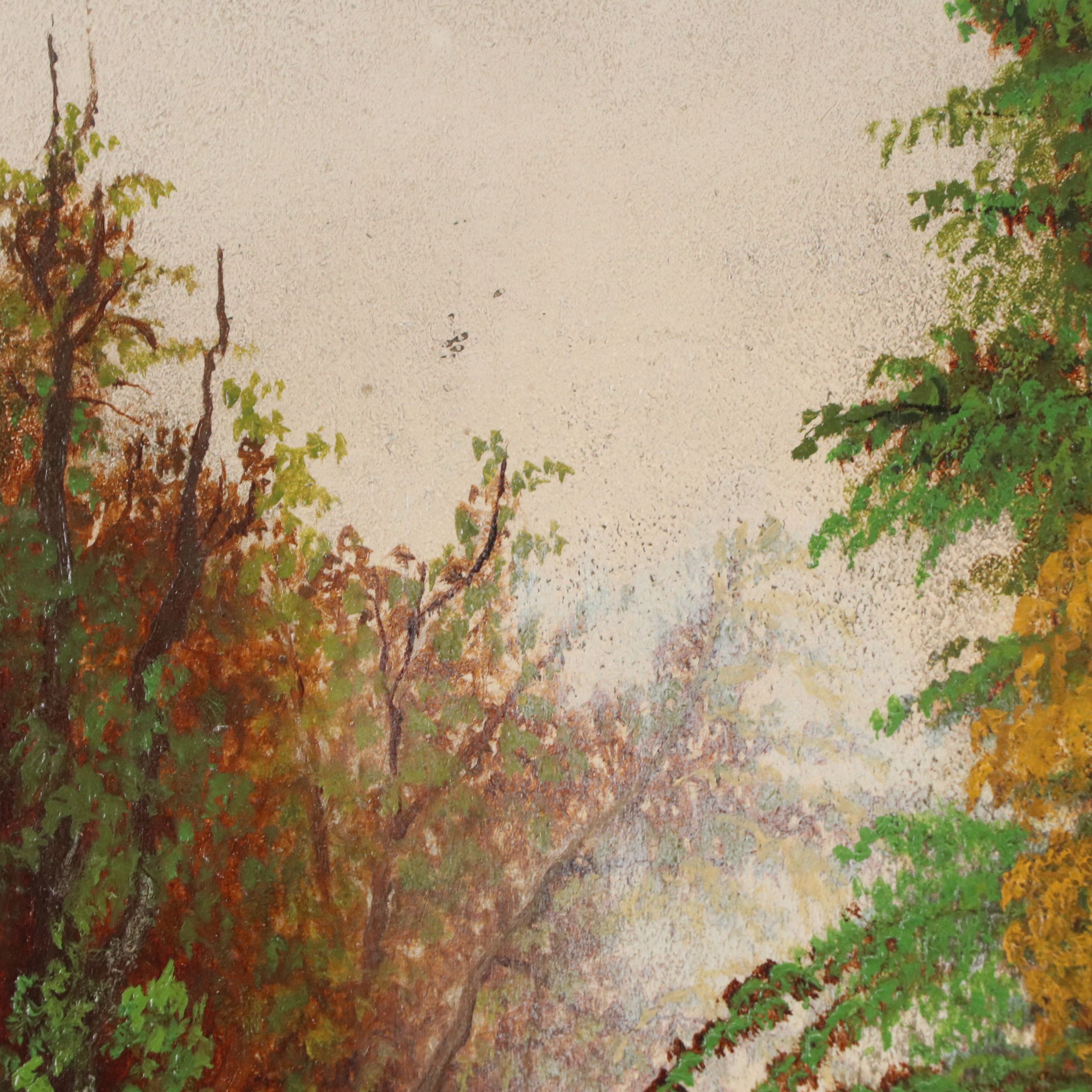 Wooded River Landscape Oil Painting, 1884