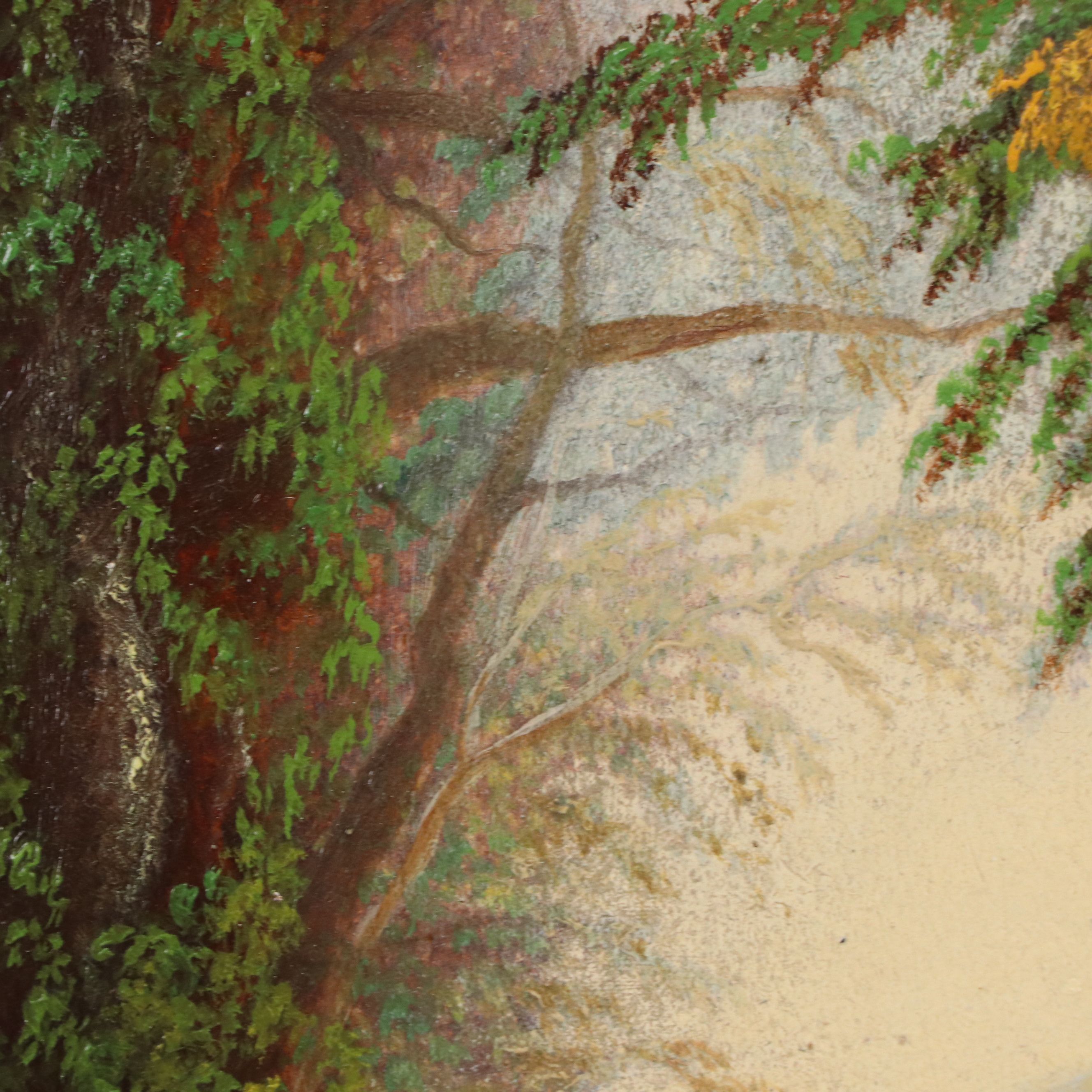 Wooded River Landscape Oil Painting, 1884