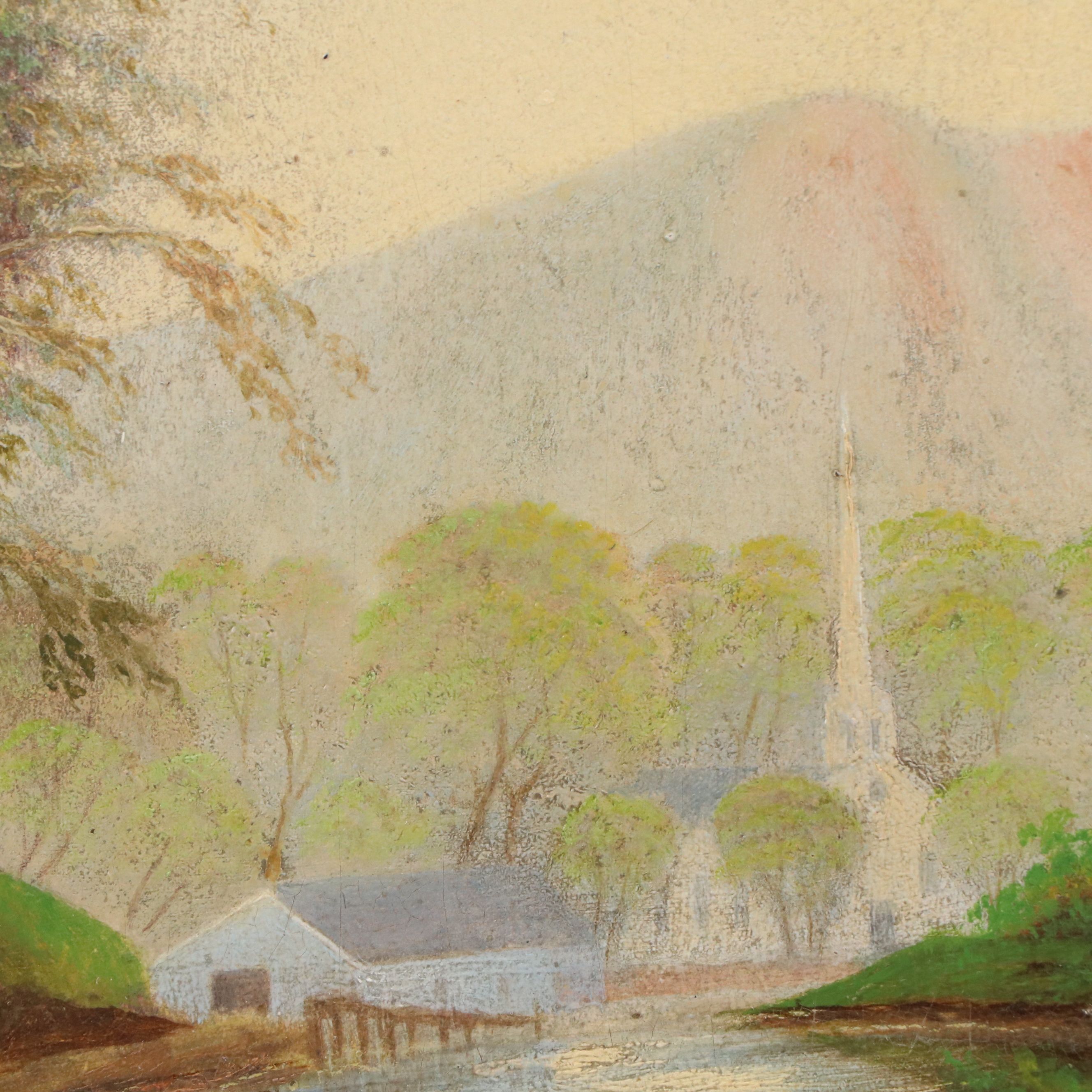 Wooded River Landscape Oil Painting, 1884