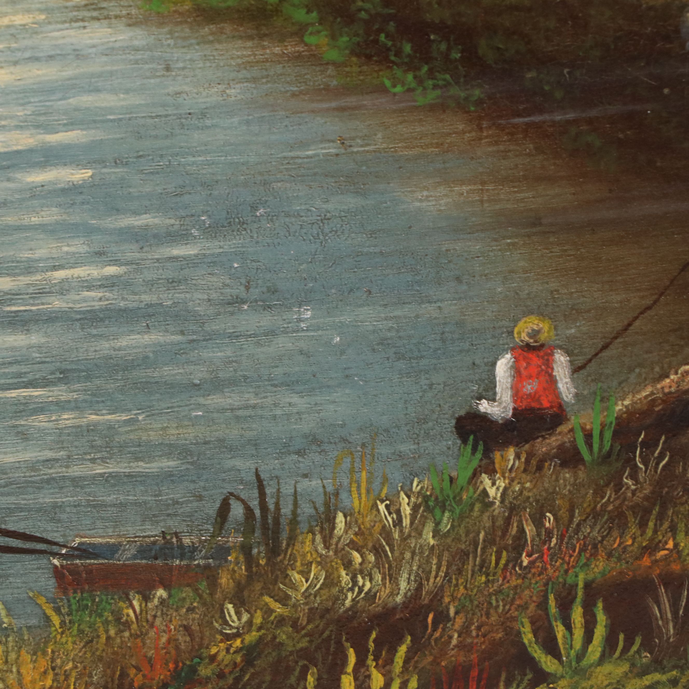 Wooded River Landscape Oil Painting, 1884