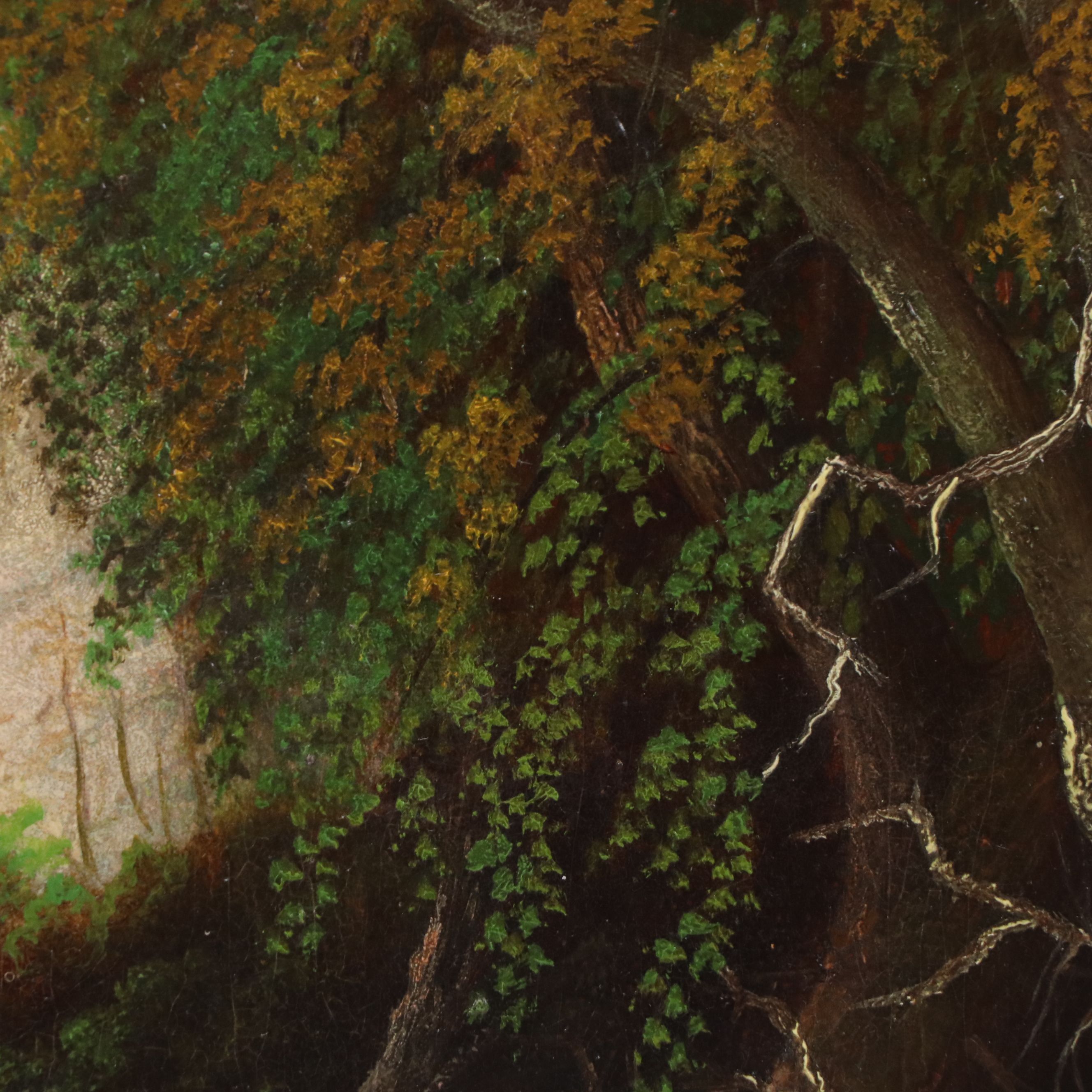 Wooded River Landscape Oil Painting, 1884