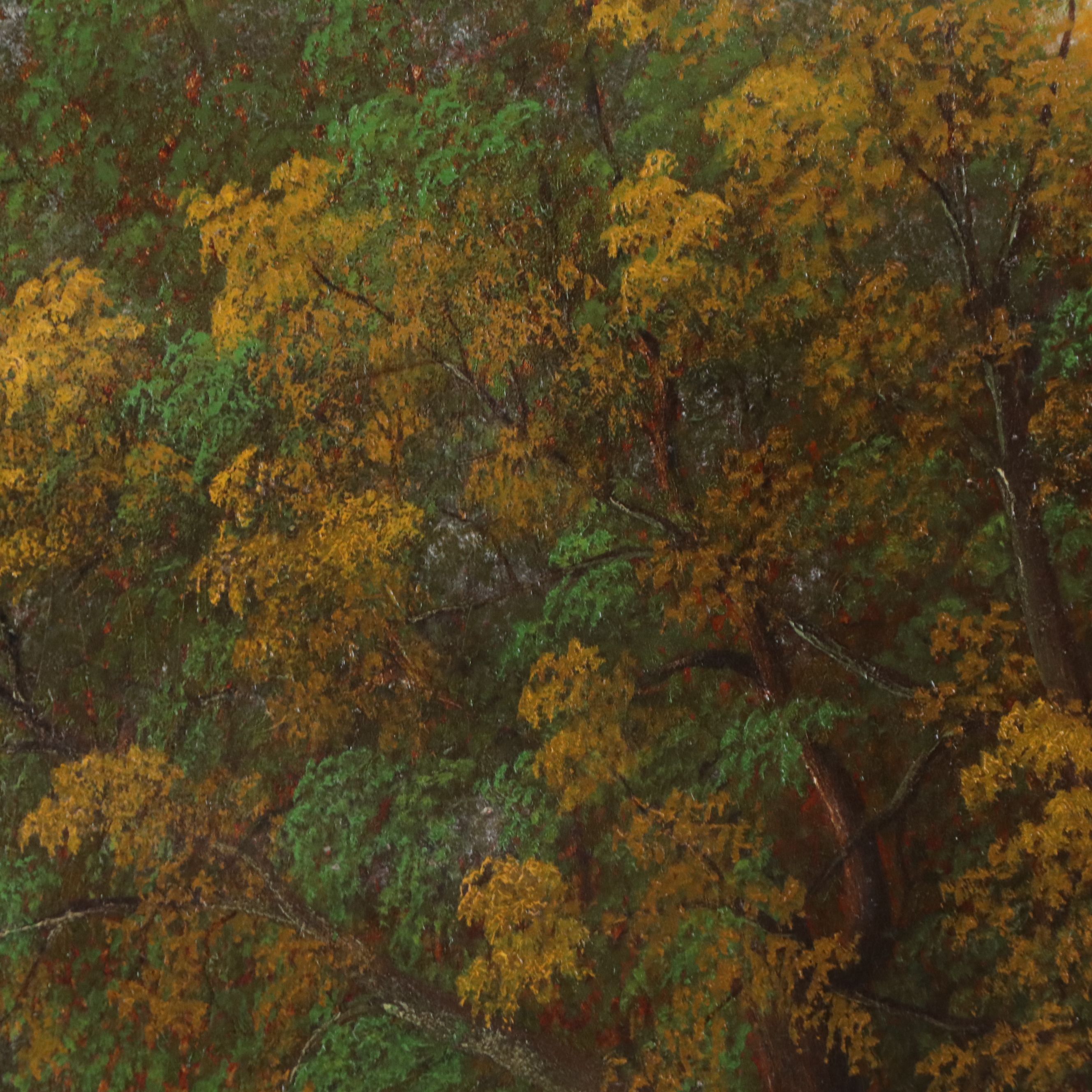 Wooded River Landscape Oil Painting, 1884