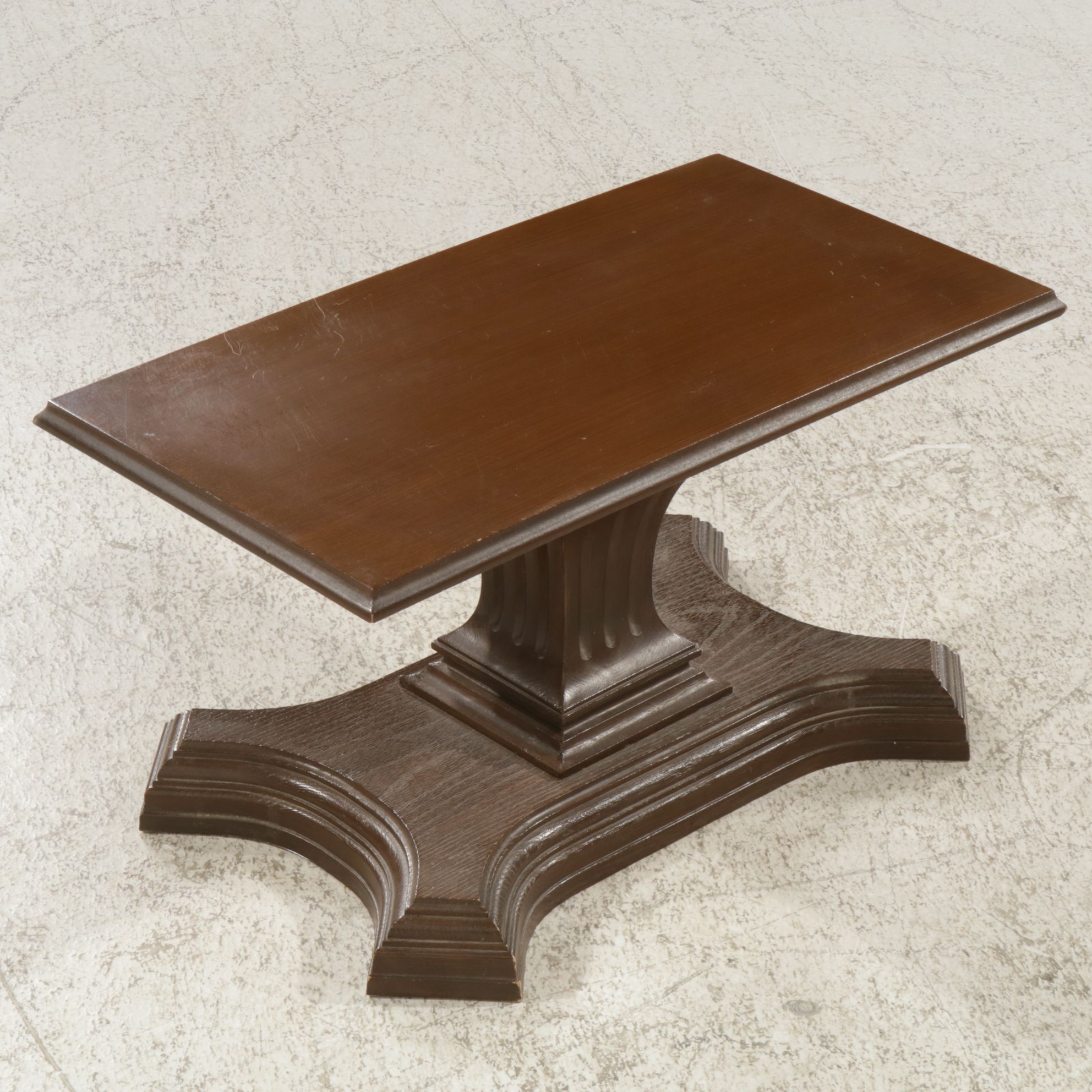 Pedestal Accent Table with Molded Plastic Wood Grain Base