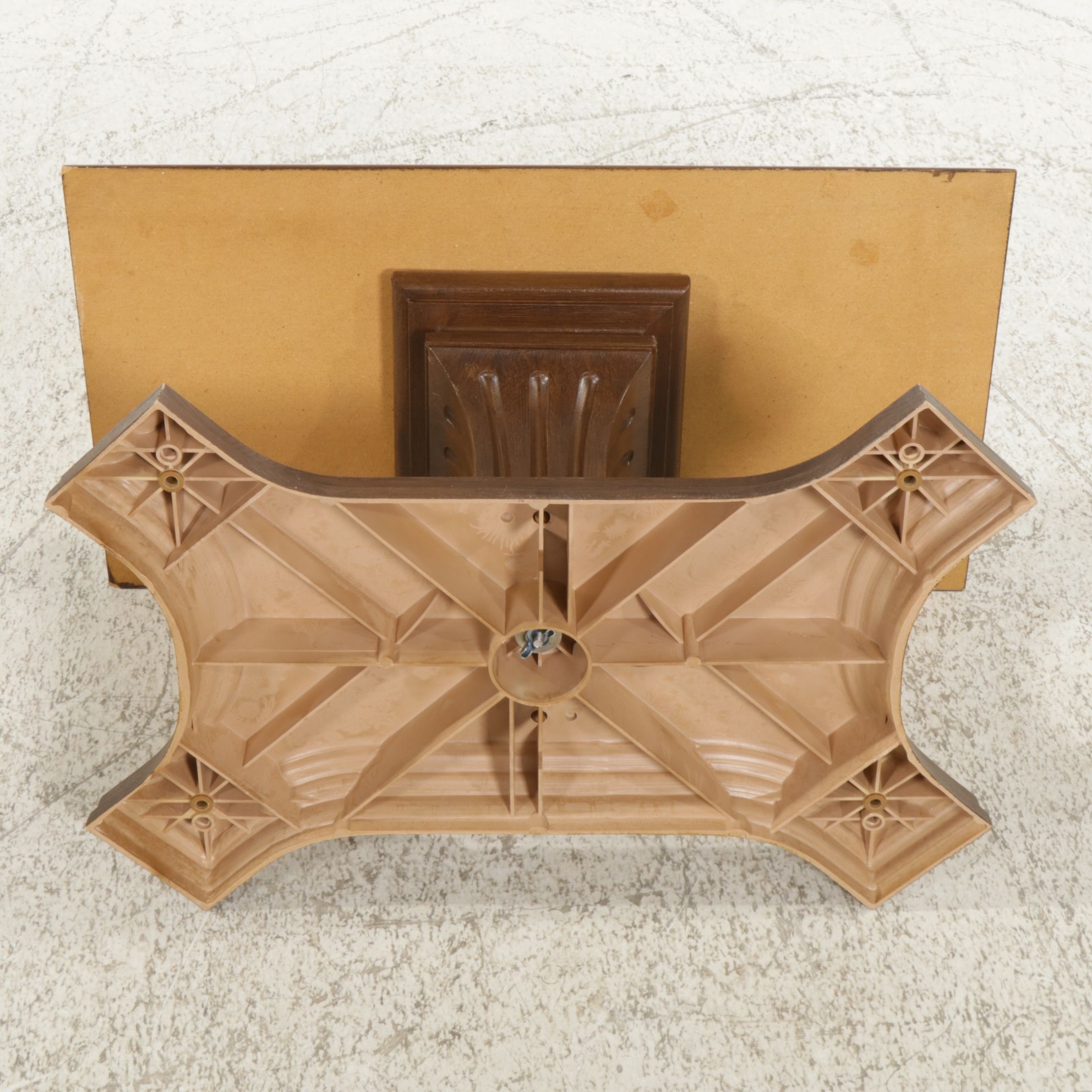 Pedestal Accent Table with Molded Plastic Wood Grain Base