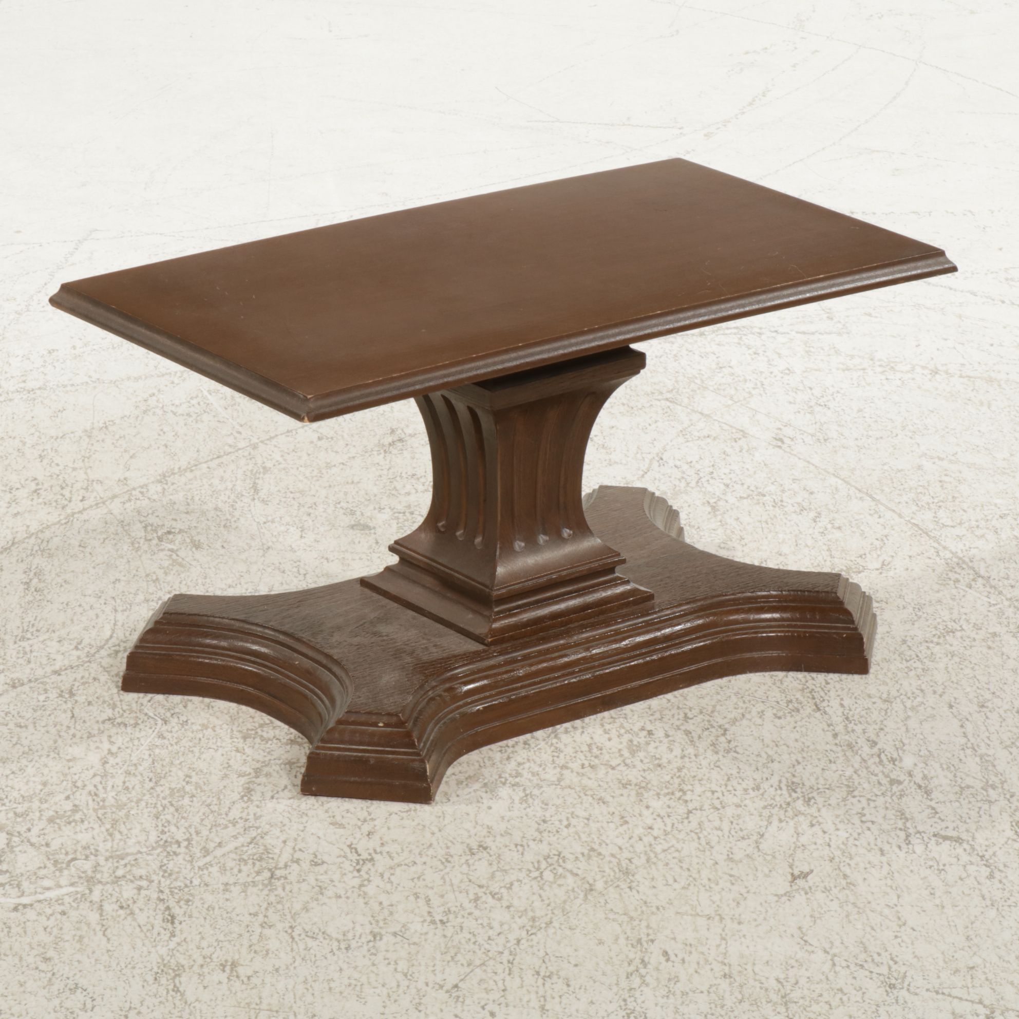Pedestal Accent Table with Molded Plastic Wood Grain Base
