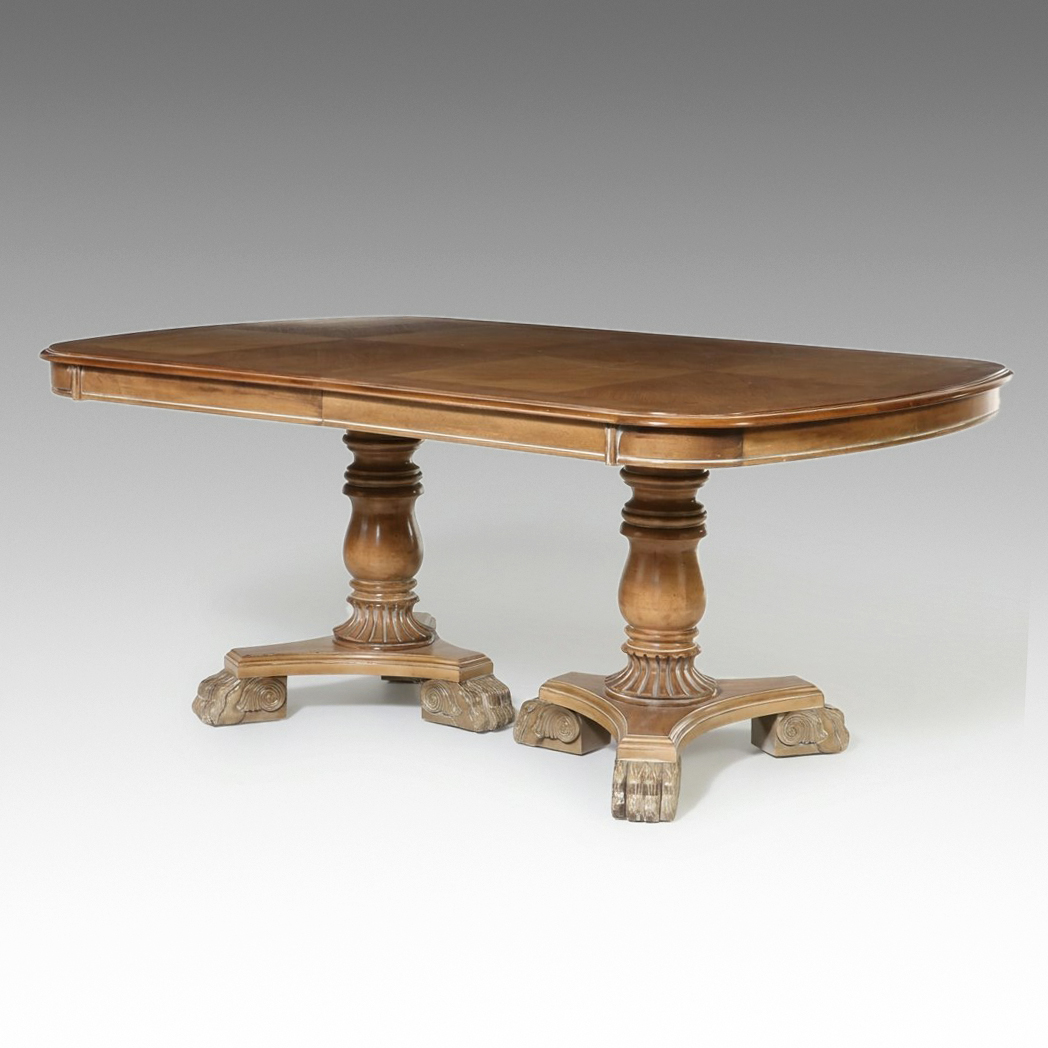 Regency Style Marquetry Pedestal Dining Table, Late 20th Century