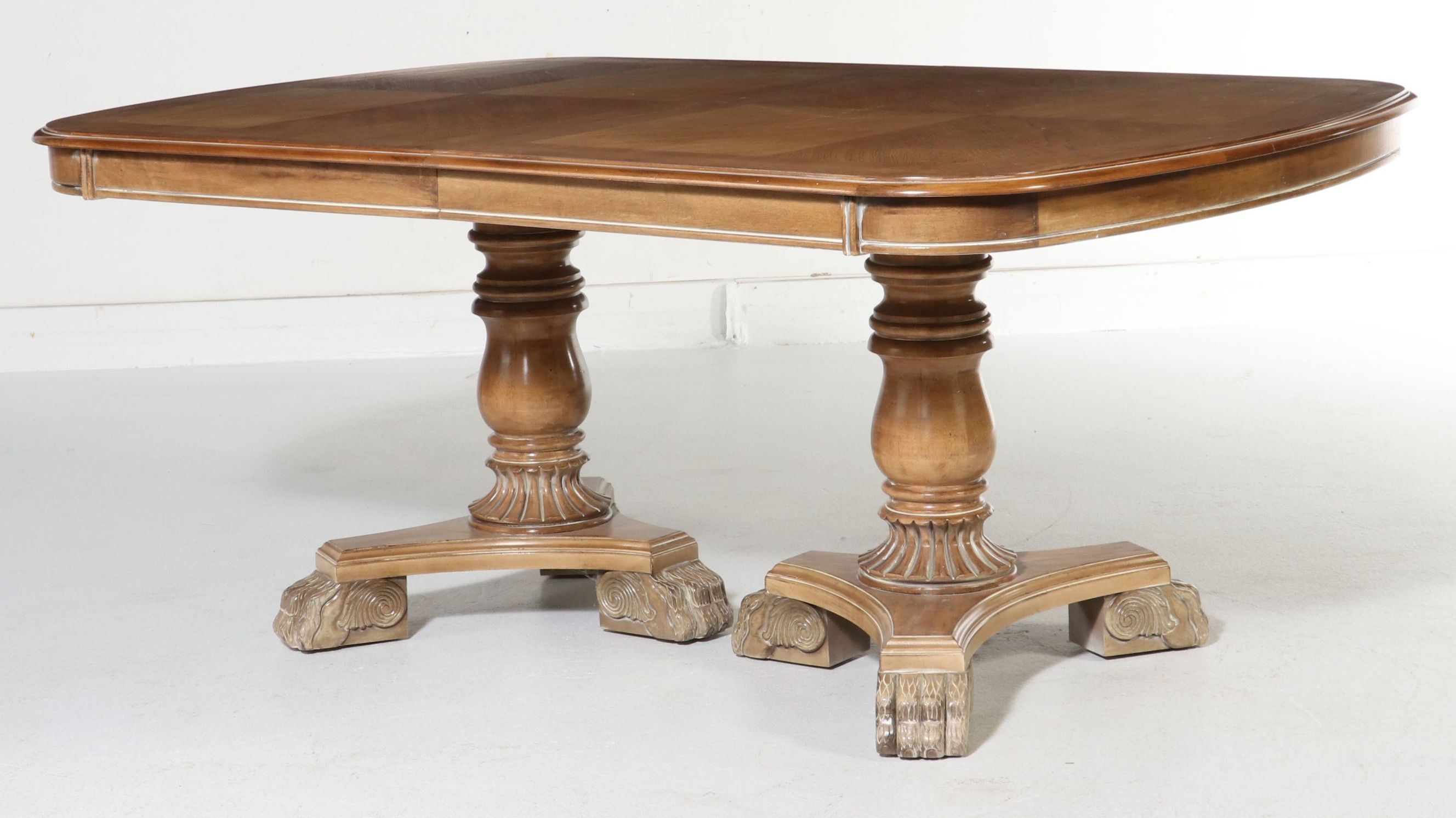 Regency Style Marquetry Pedestal Dining Table, Late 20th Century