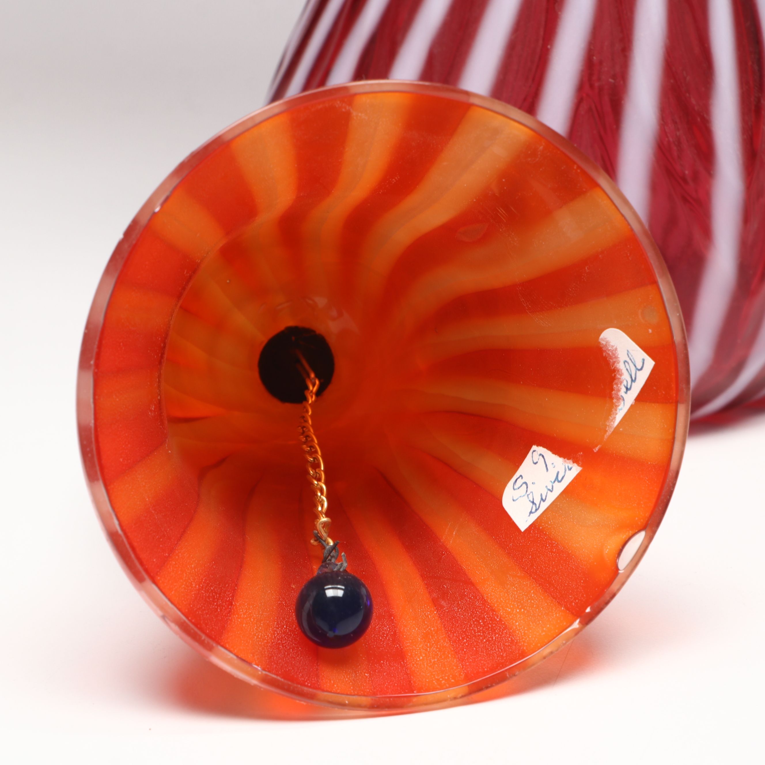 Fenton Cranberry Ribbed Swirl Opalescent Glass Vase, Shakers, and Bell