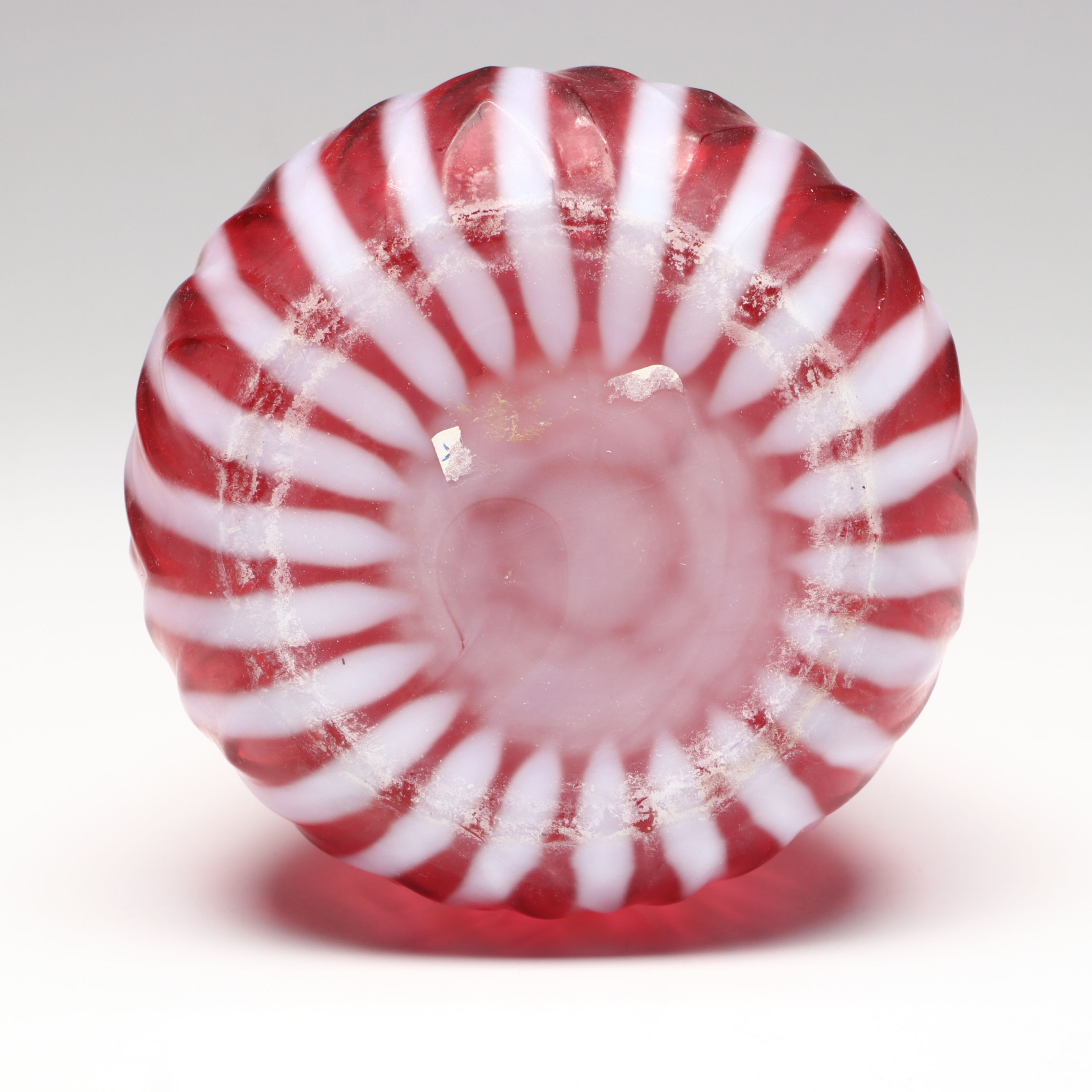 Fenton Cranberry Ribbed Swirl Opalescent Glass Vase, Shakers, and Bell