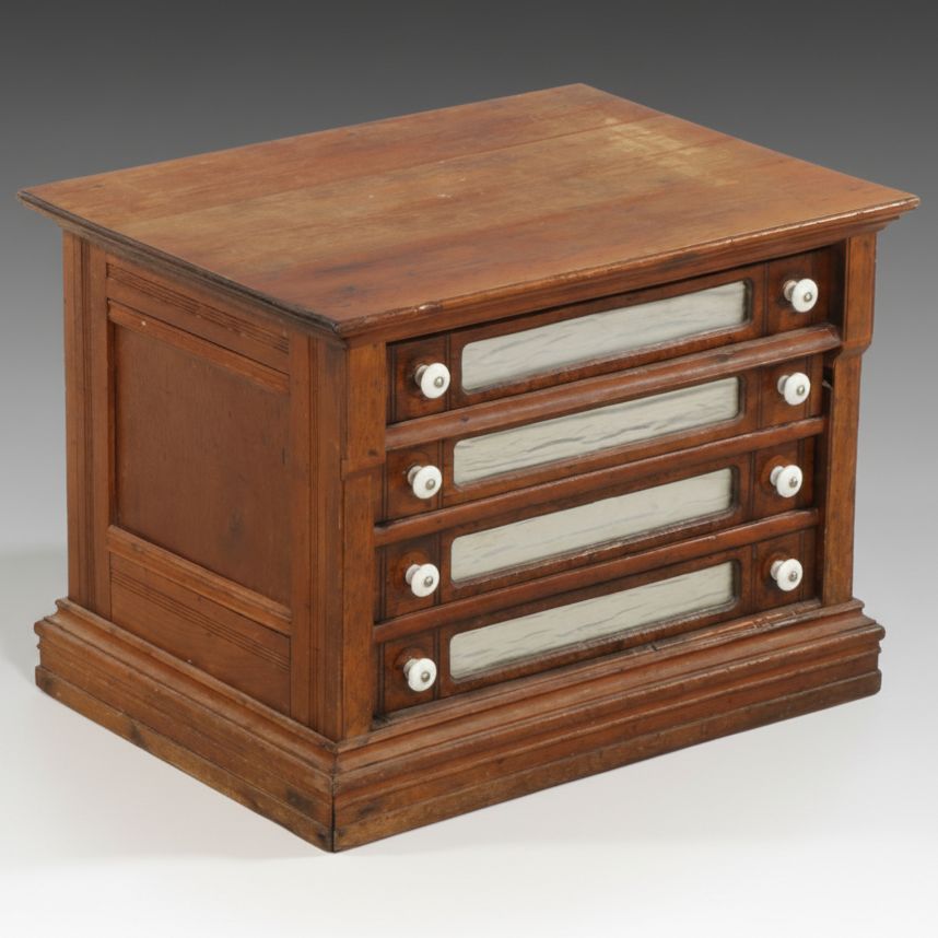 Walnut Four-Drawer Spool Cabinet, Late 19th to Early 20th Century