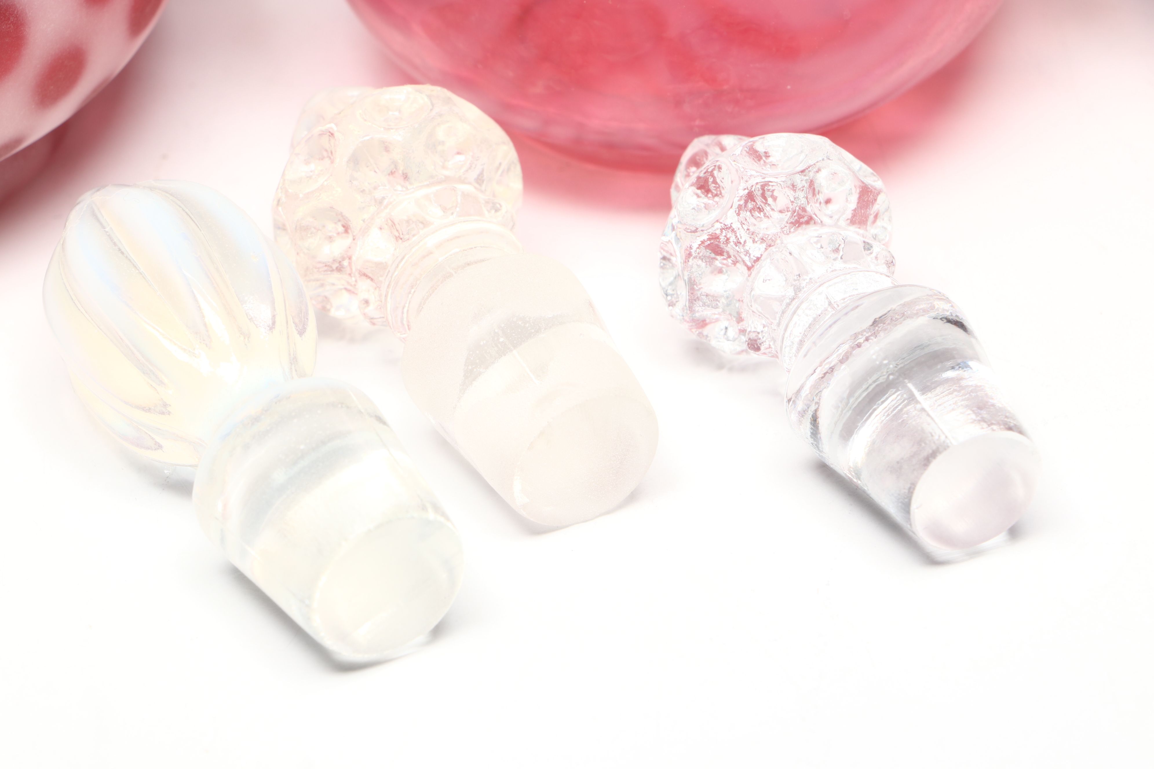 Vintage Fenton "Coin Dot Cranberry" and "Spiral Optic Cranberry" Glass Cruets