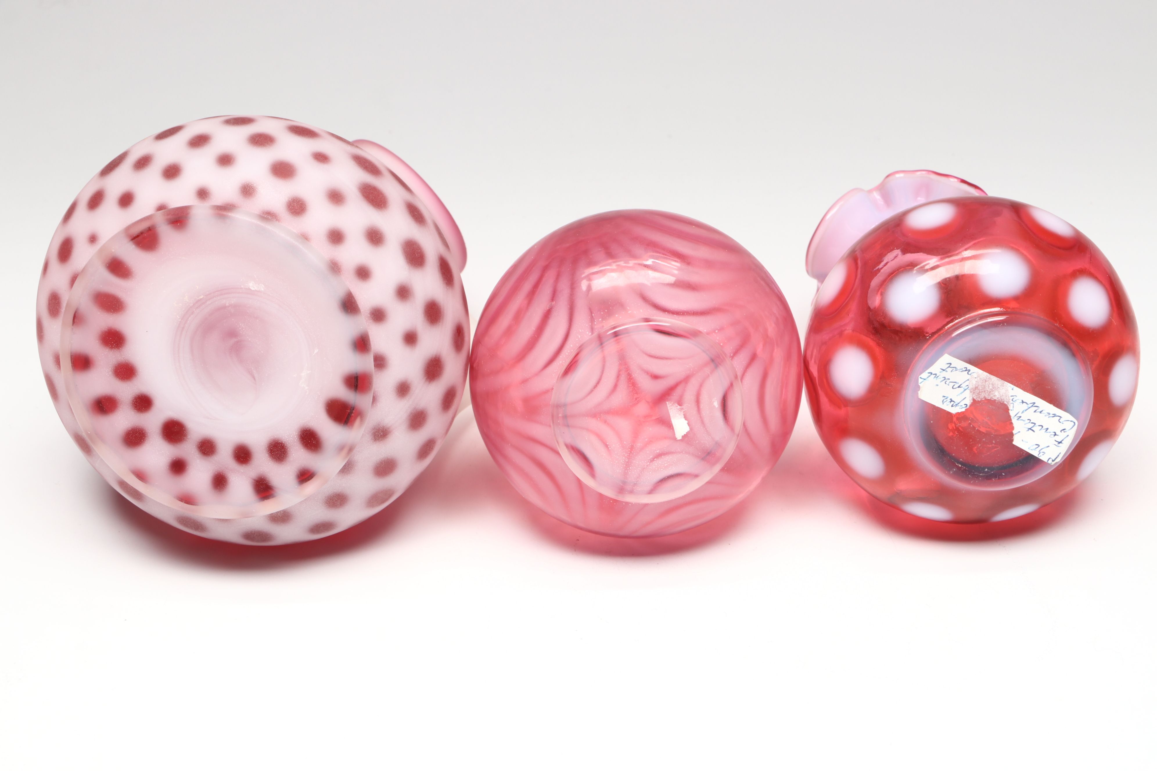 Vintage Fenton "Coin Dot Cranberry" and "Spiral Optic Cranberry" Glass Cruets