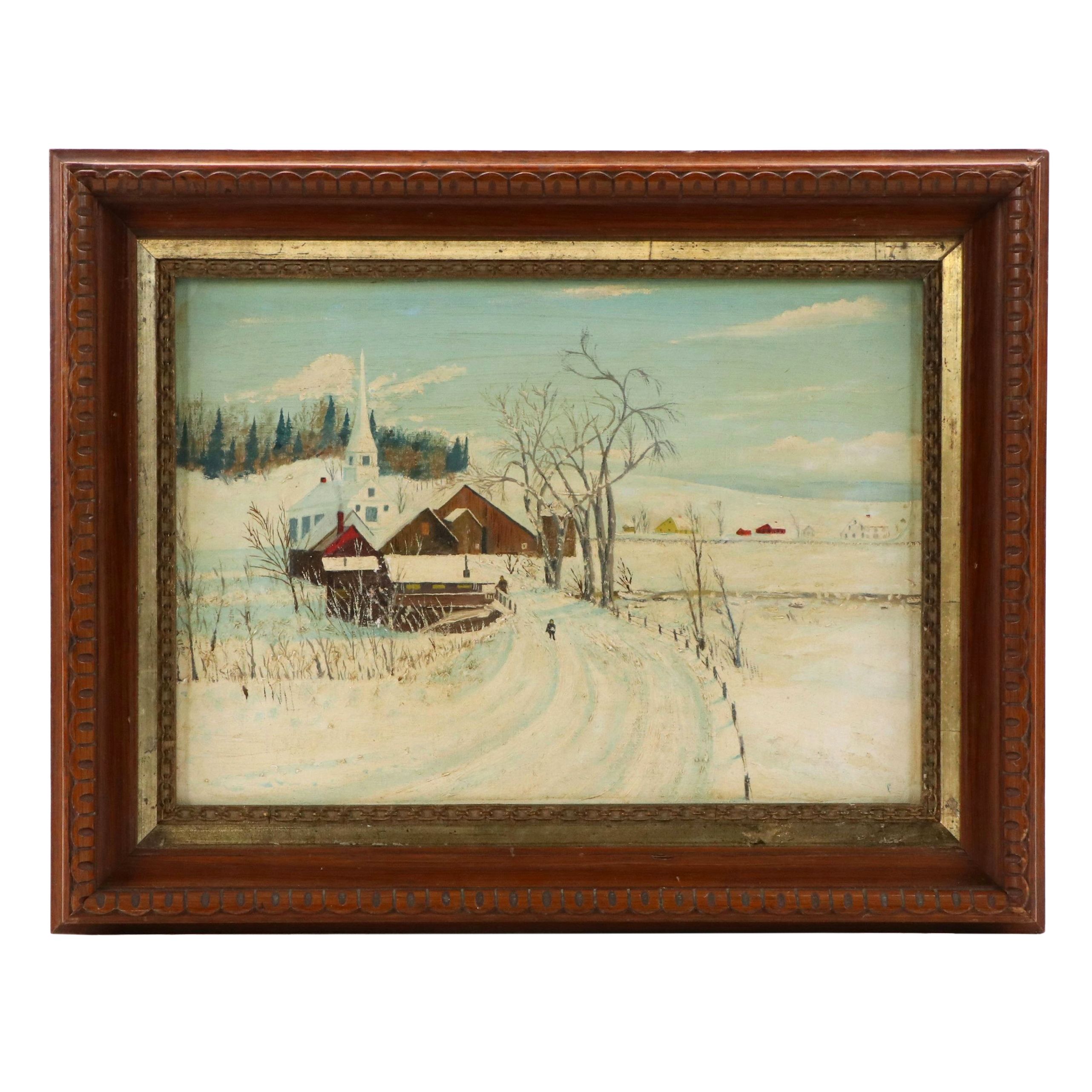 Winter Landscape Oil Painting, 20th Century