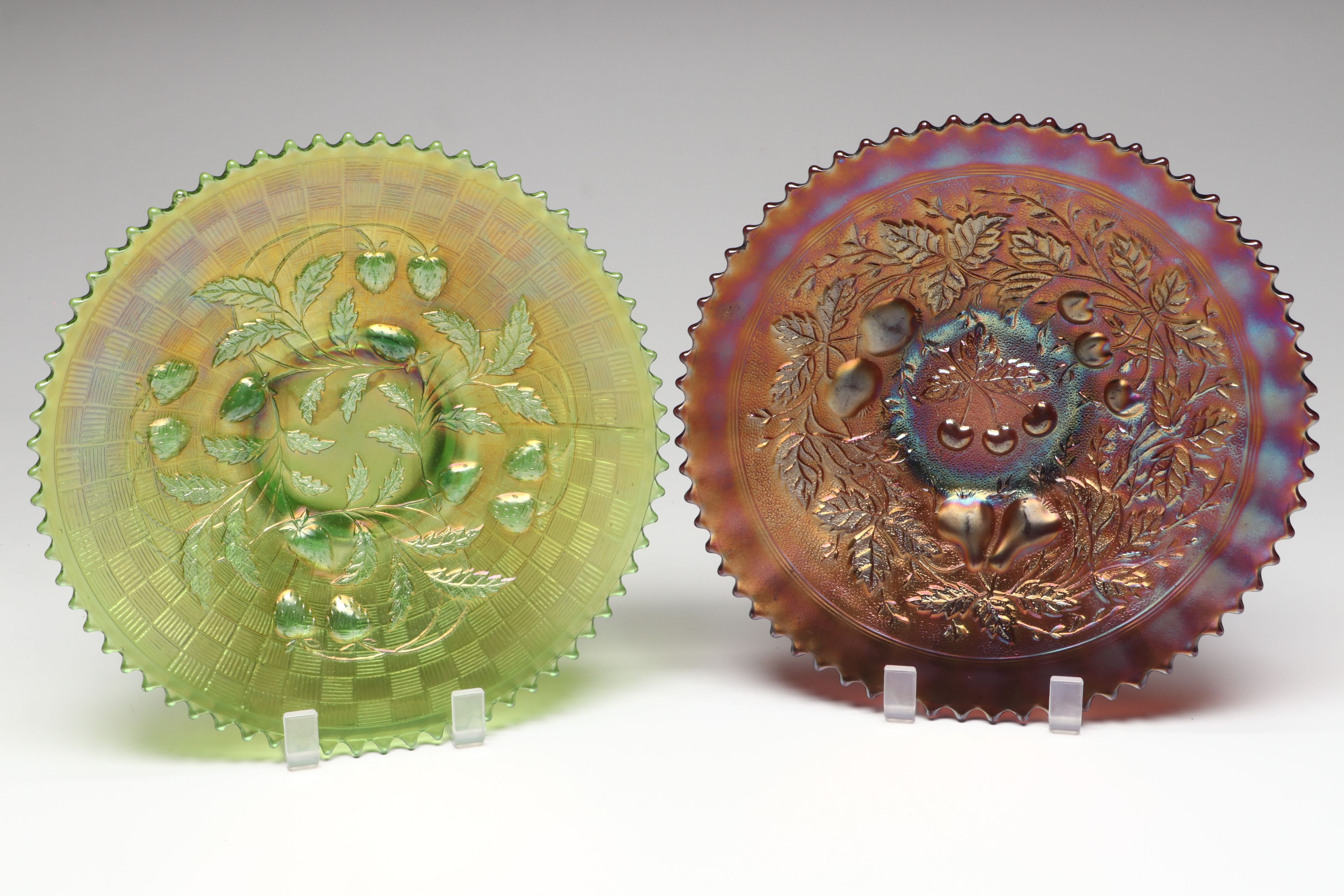 Carnival Glass Handkerchief and Footed Bowls