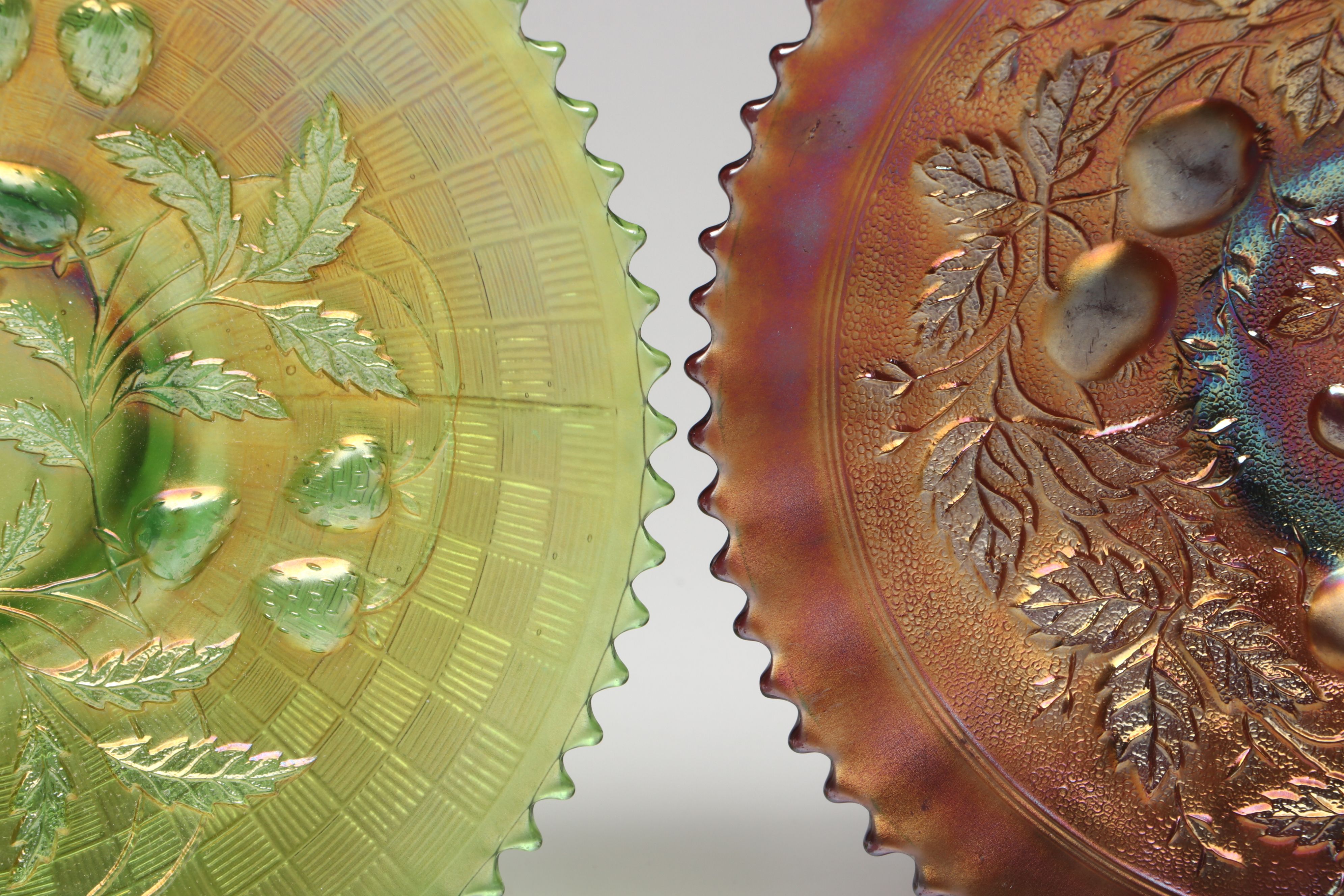 Carnival Glass Handkerchief and Footed Bowls