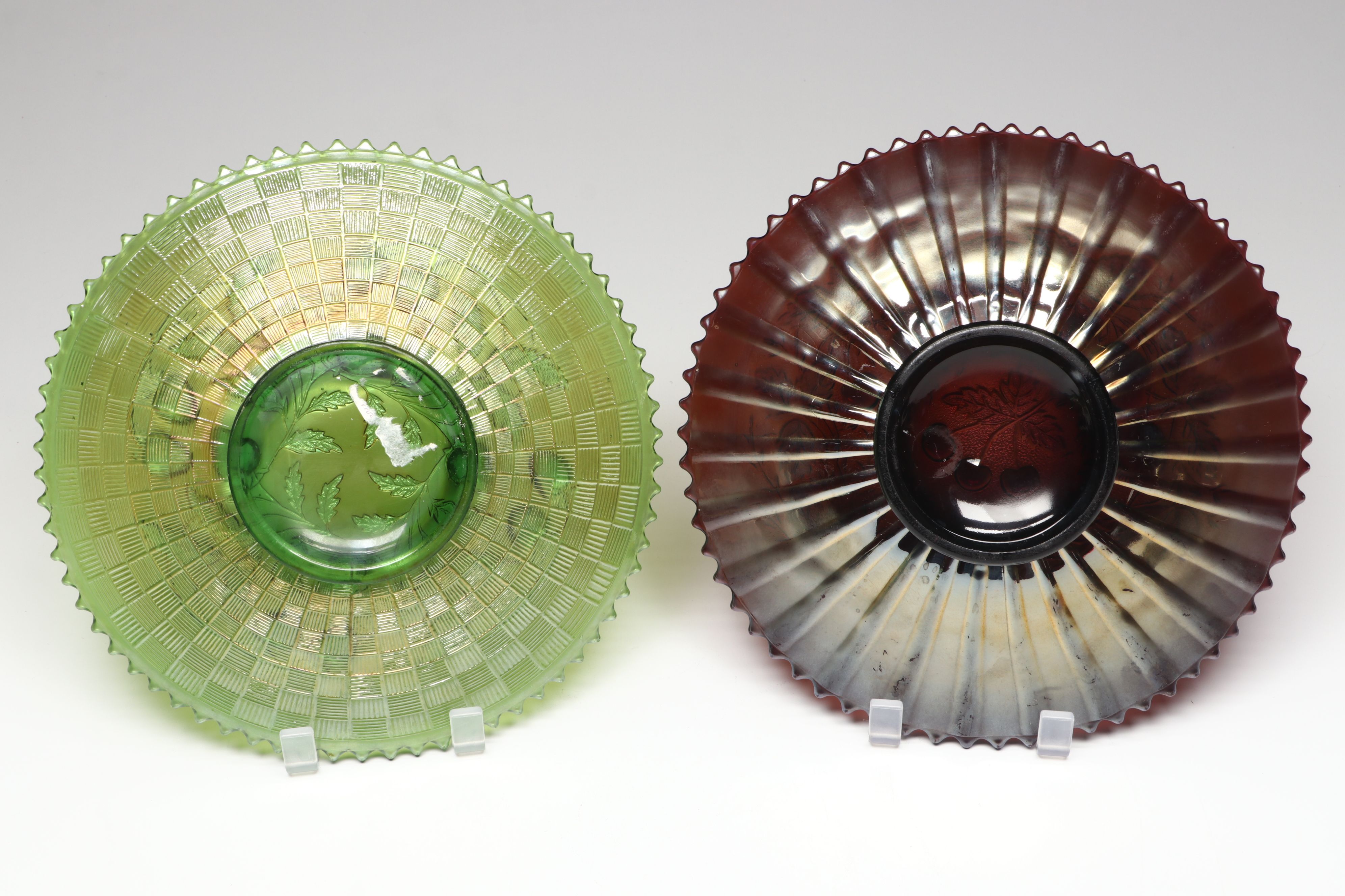 Carnival Glass Handkerchief and Footed Bowls