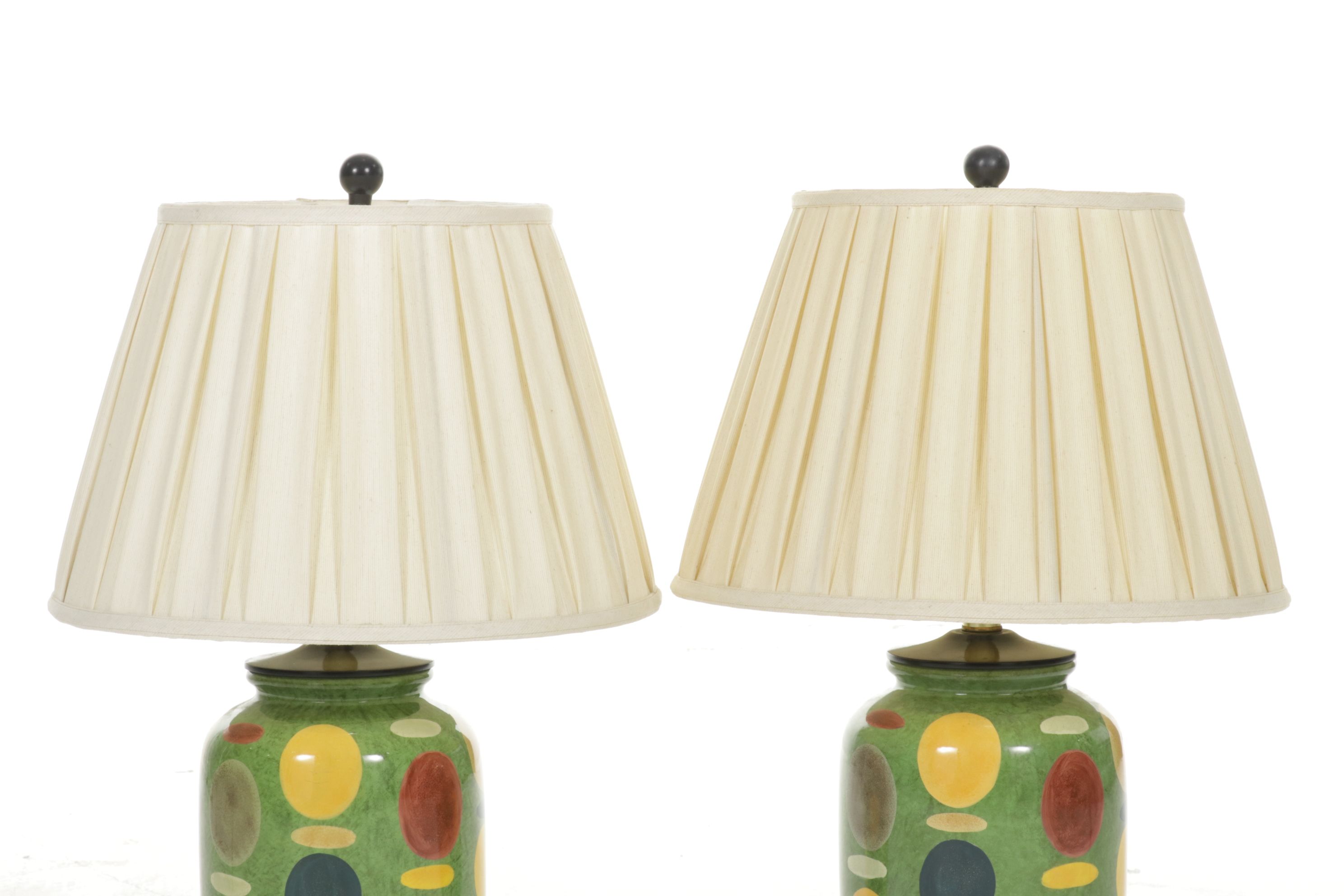 Pair of Pop Art Style Ceramic Table Lamps with Dot and Dash Pattern