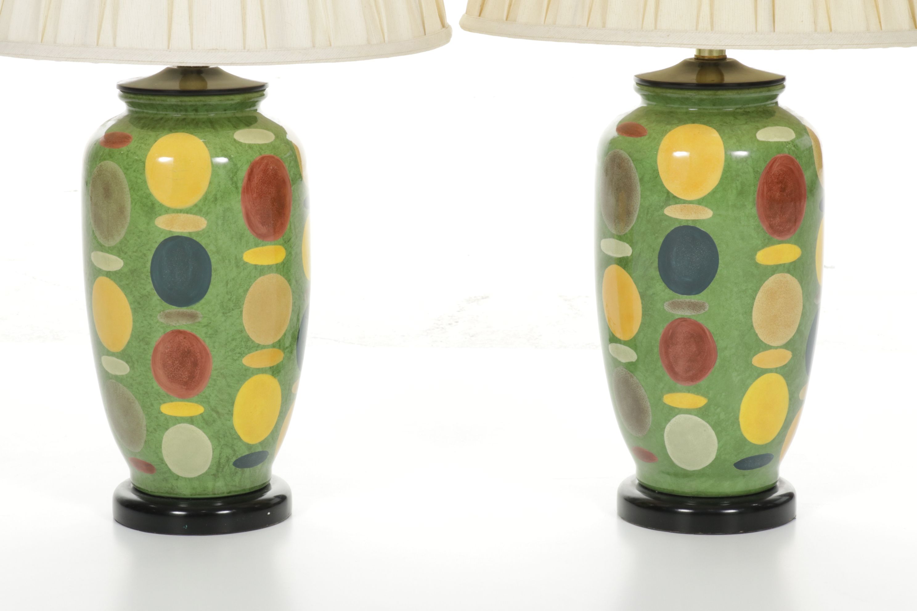 Pair of Pop Art Style Ceramic Table Lamps with Dot and Dash Pattern