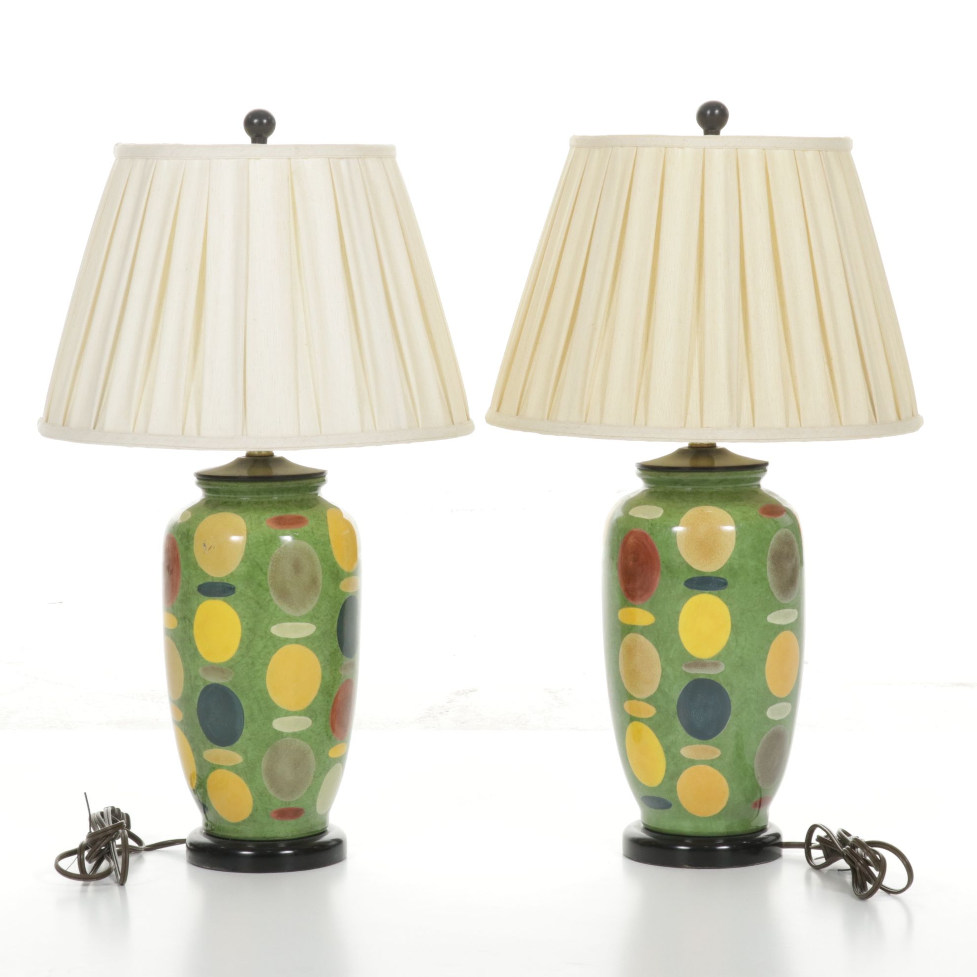Pair of Pop Art Style Ceramic Table Lamps with Dot and Dash Pattern