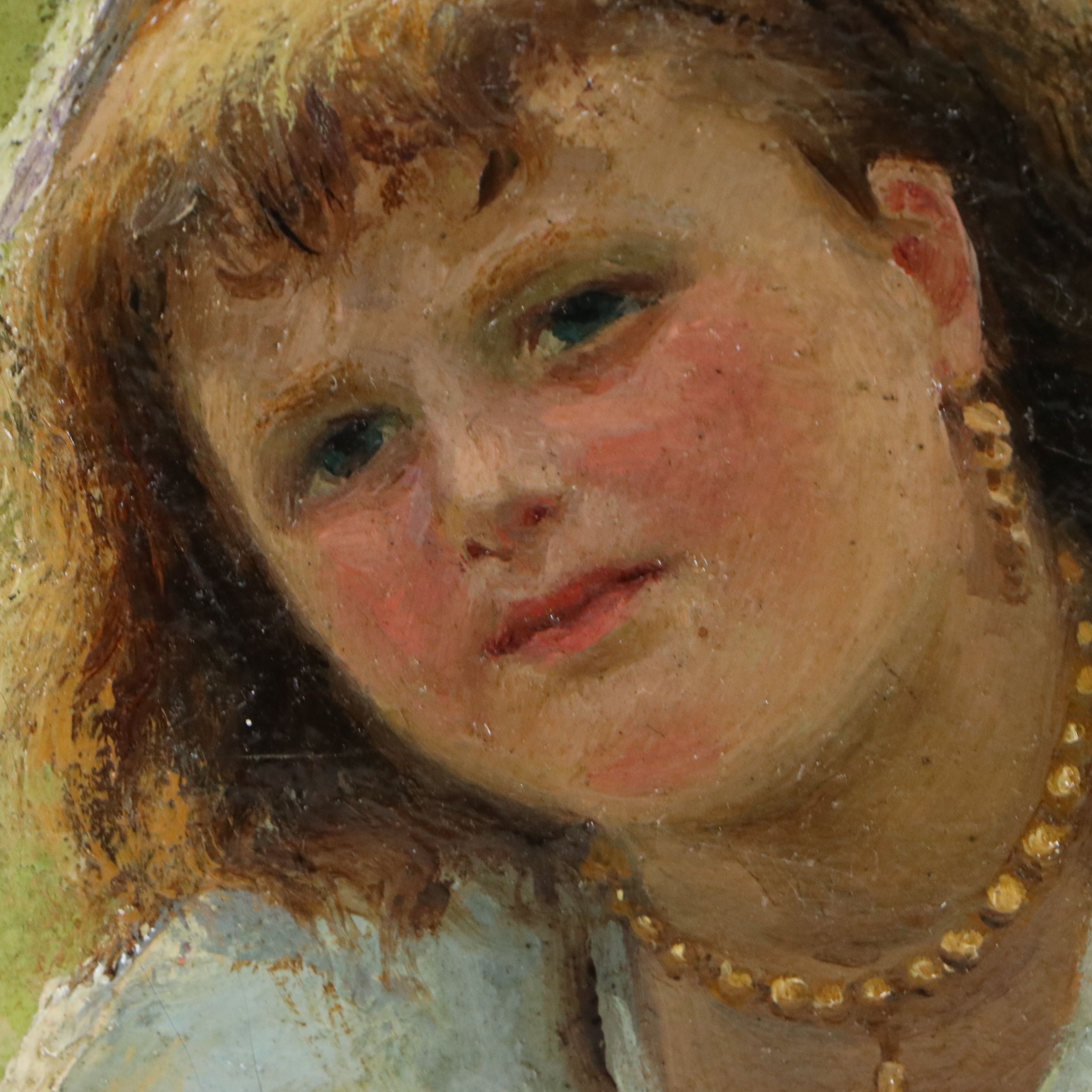 Gaston Renault Oil Painting of Girl Laying on Grass, 1882