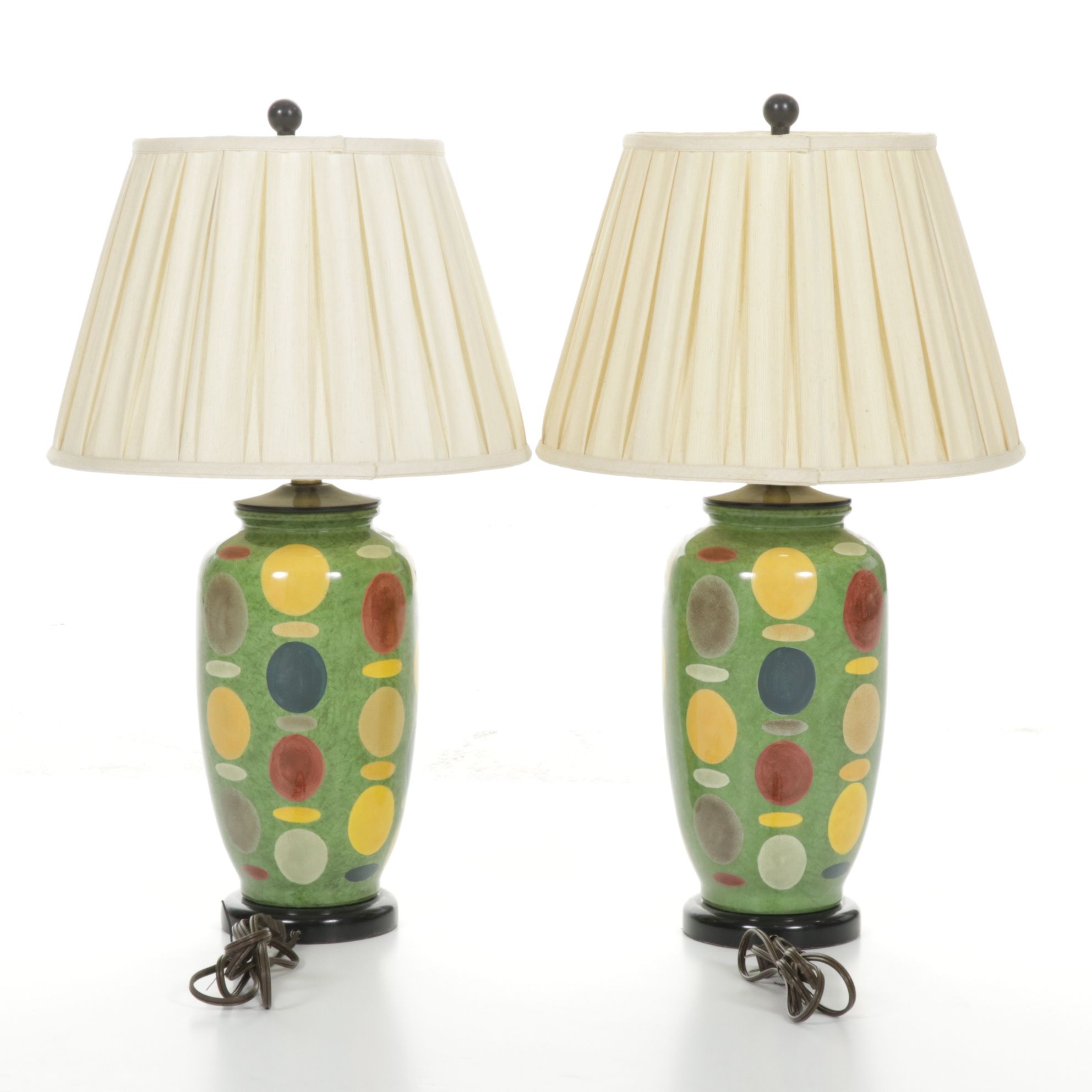 Pair of Pop Art Style Ceramic Table Lamps with Dot and Dash Pattern
